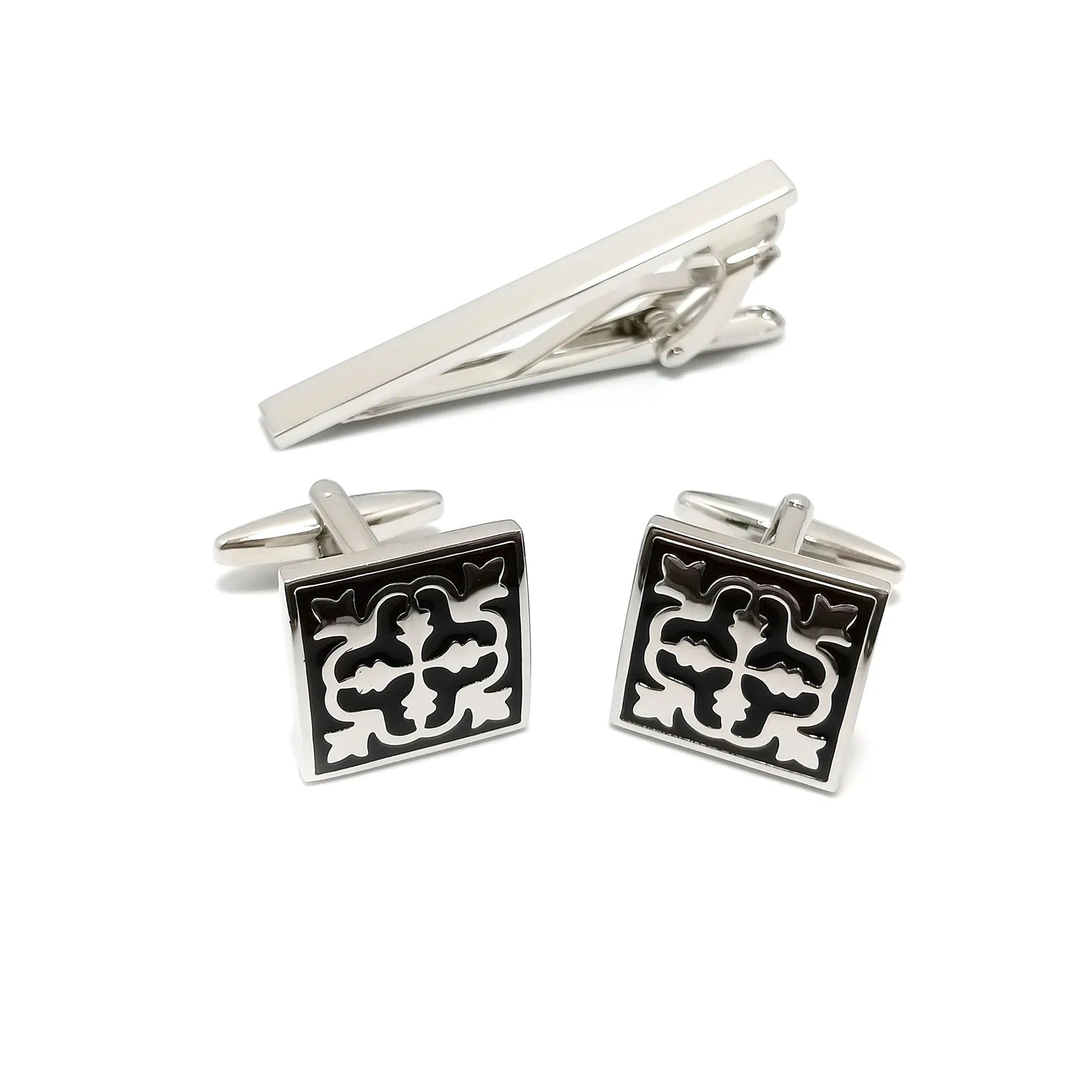 Square Filigree Cufflinks & Tie-Bar Set