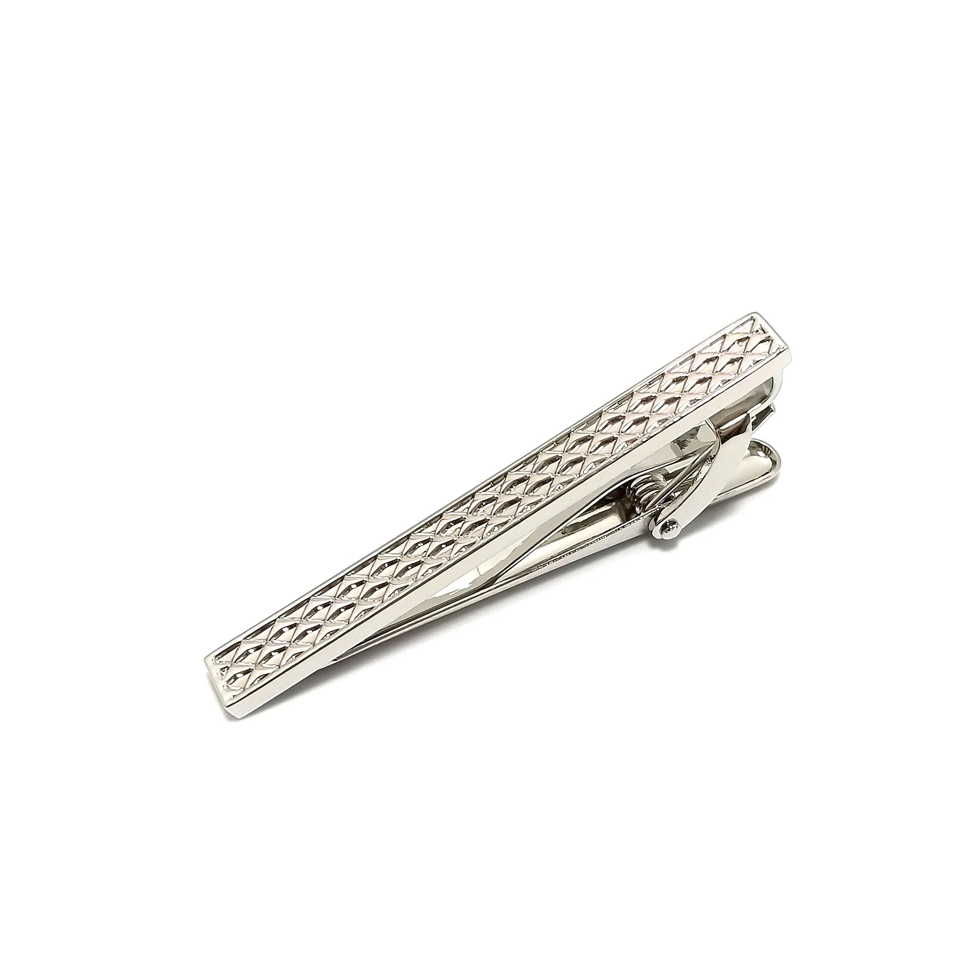Lattice Encased Jade Square Cufflinks & Tie-Bar Set