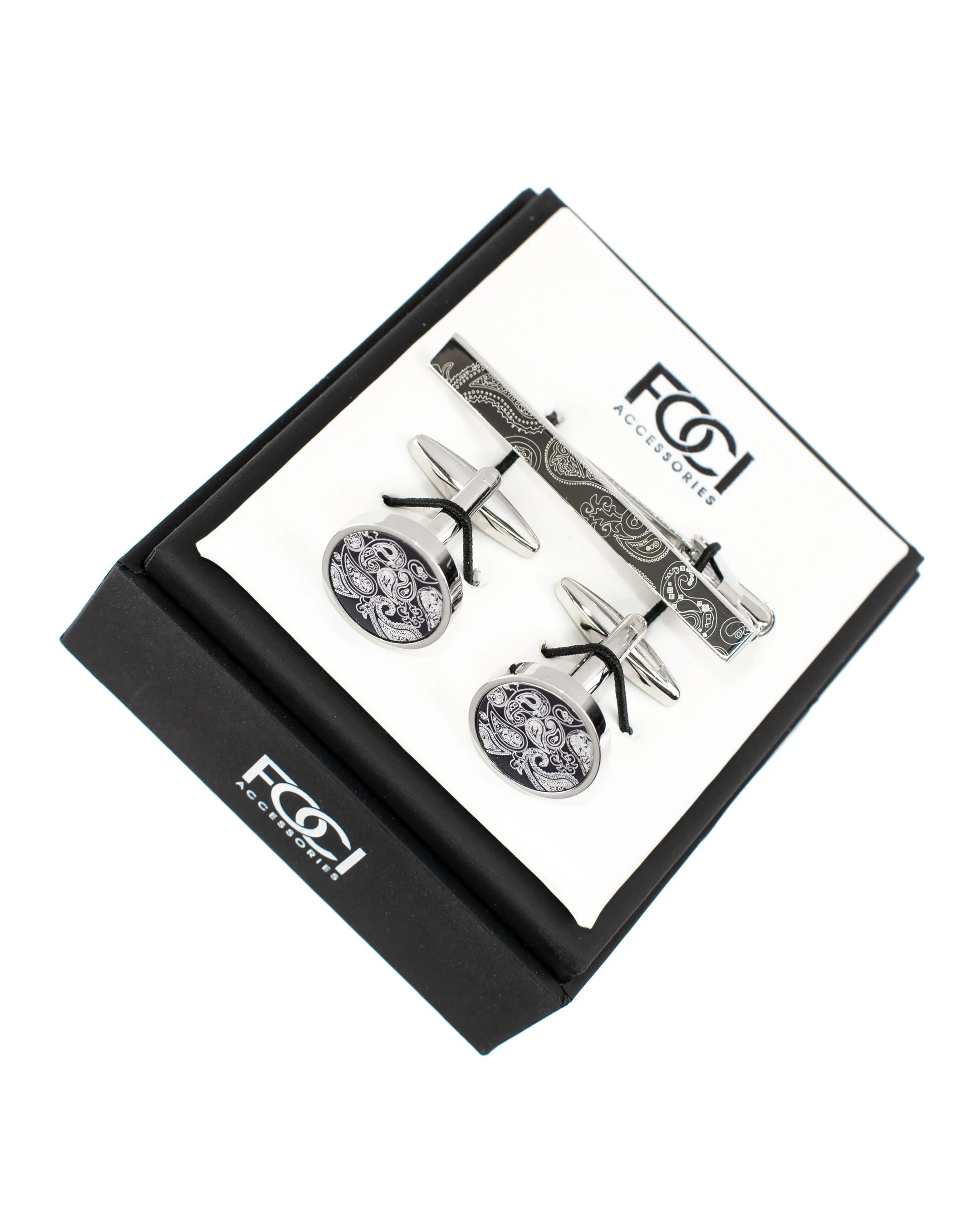 Paisley Roundel Cufflinks & Tie-Bar Set