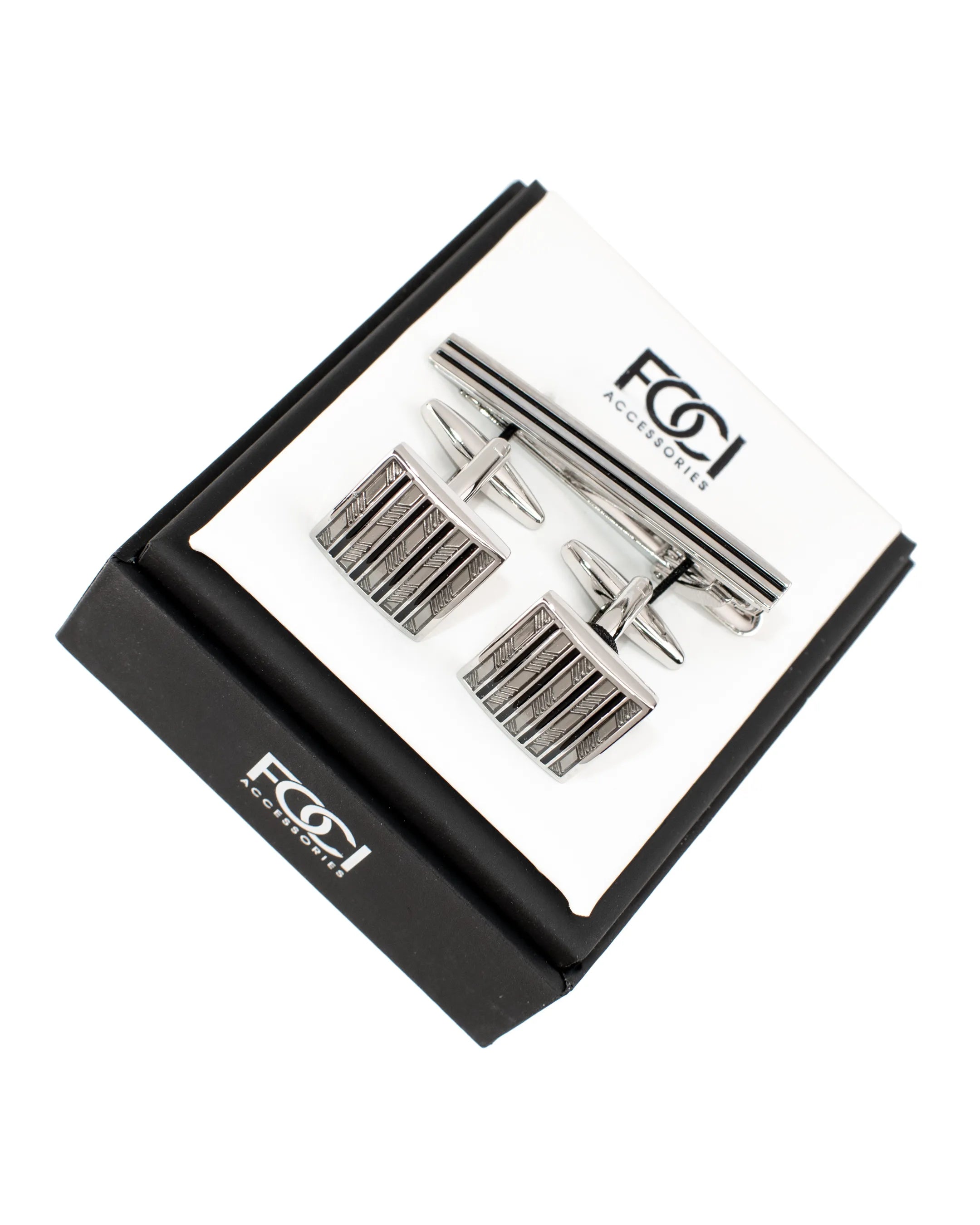 Broken Bars Square Cufflinks & Tie-Bar Set