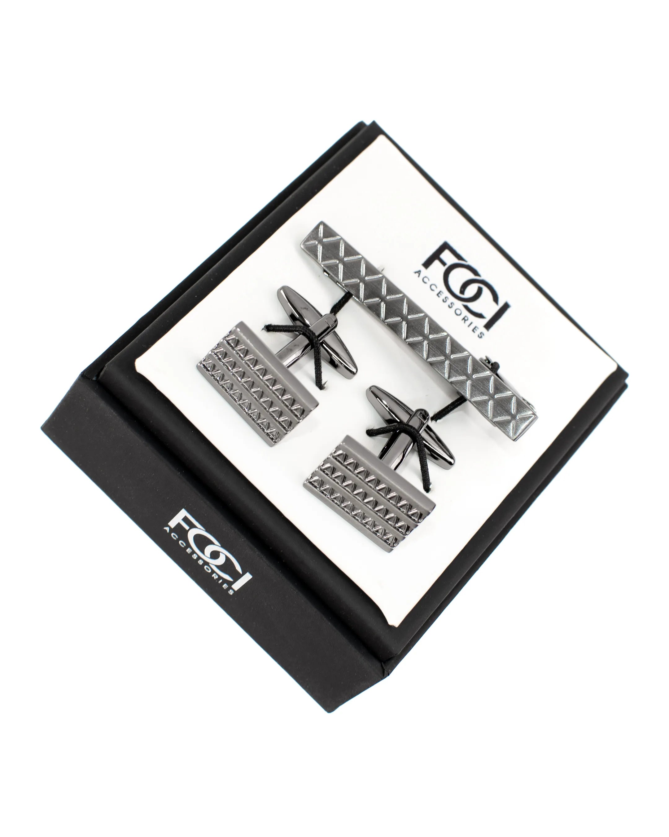 Wavy Gunmetal Cufflinks & Tie-Bar Set