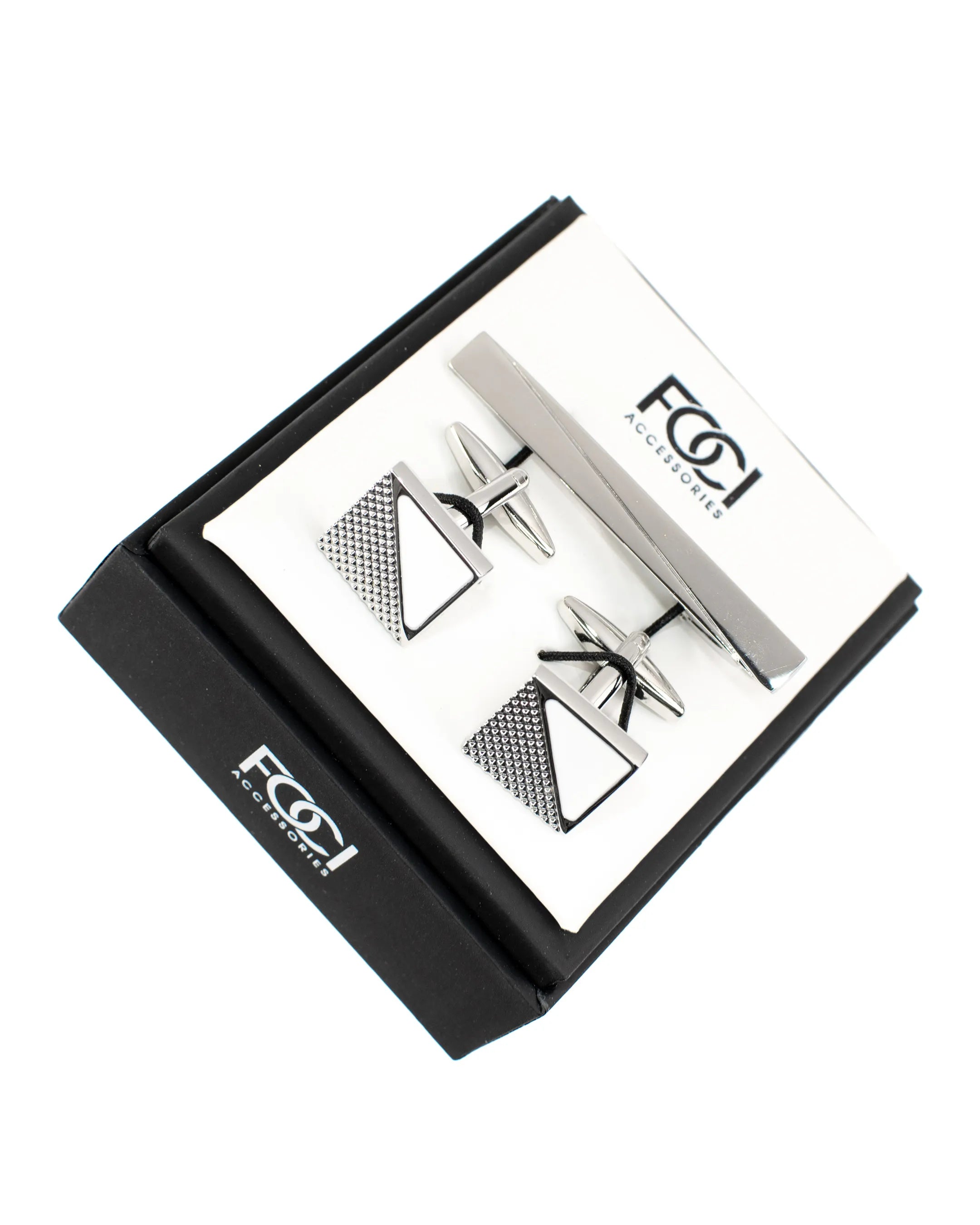 Diagonal Knurling Cufflinks & Tie-Bar Set