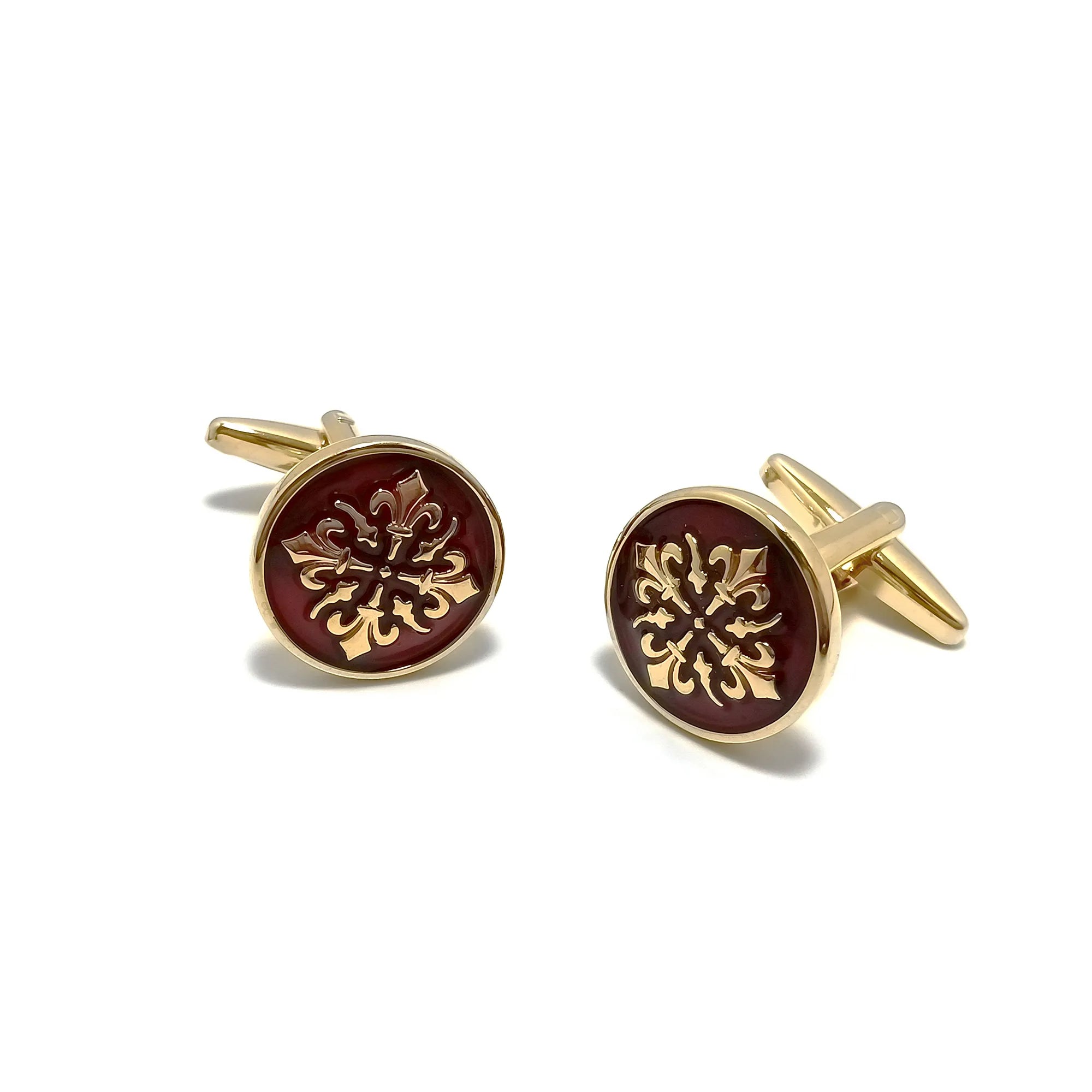 Fleur de Lis Solar Cross Cufflinks & Tie-Bar Set