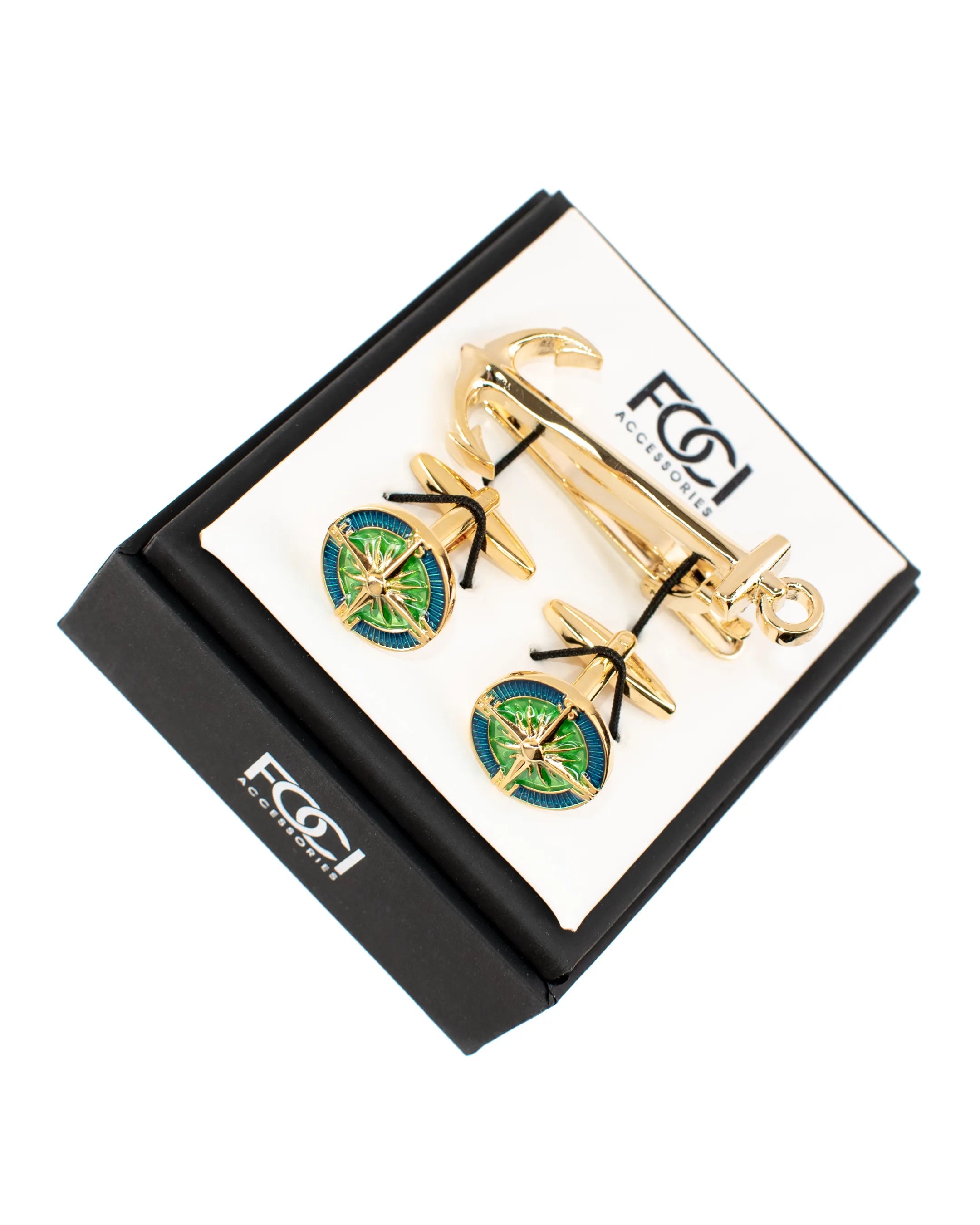 Jeweled Compass Cufflinks & Tie-Bar Set