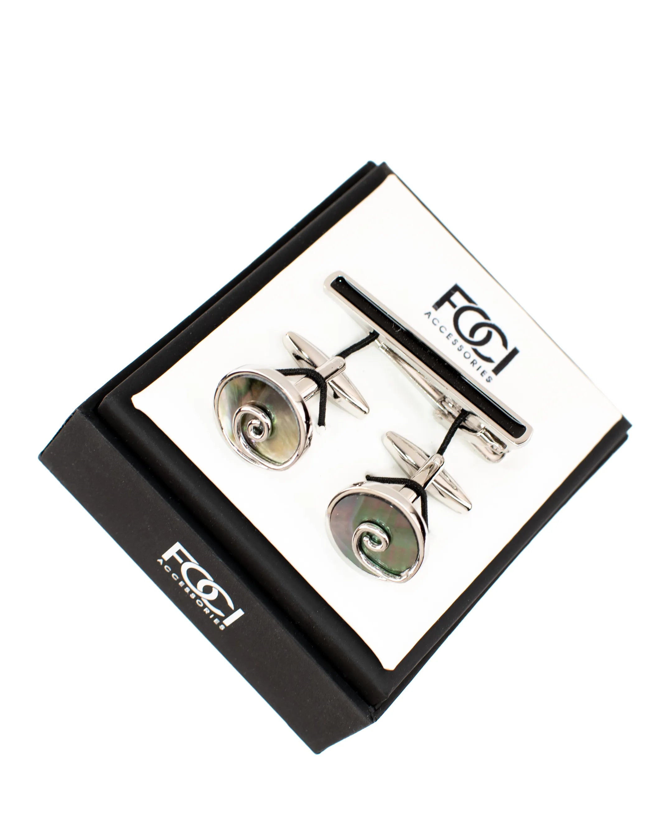 Swirl Roundel Cufflinks & Tie-Bar Set