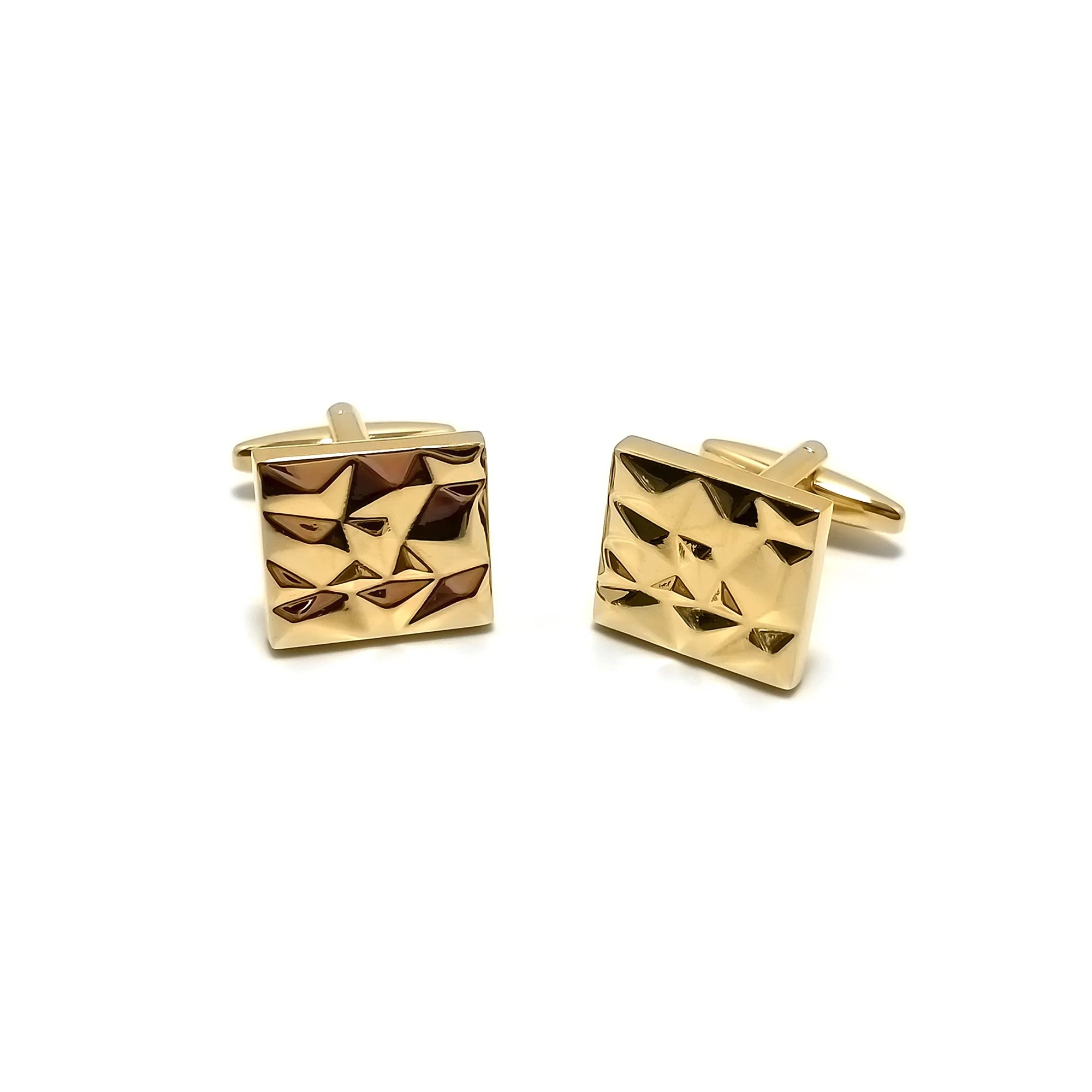 Gold Diamond Textured Cufflinks & Tie-Bar Set