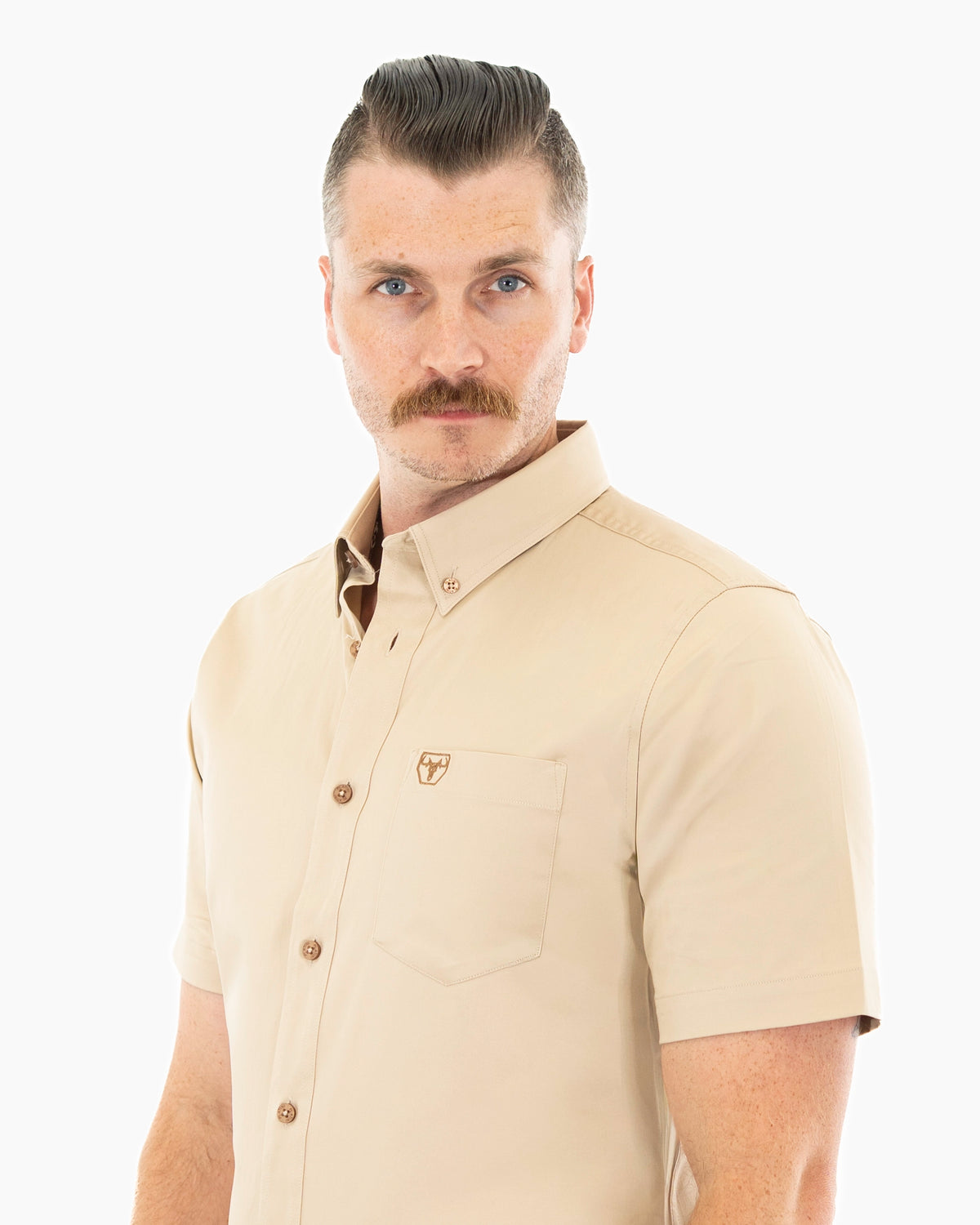 Beige Western Shirt | Stretch Solid Modern-Fit Shirt | Collar, Buttons, and Pocket | Dolce Vesta