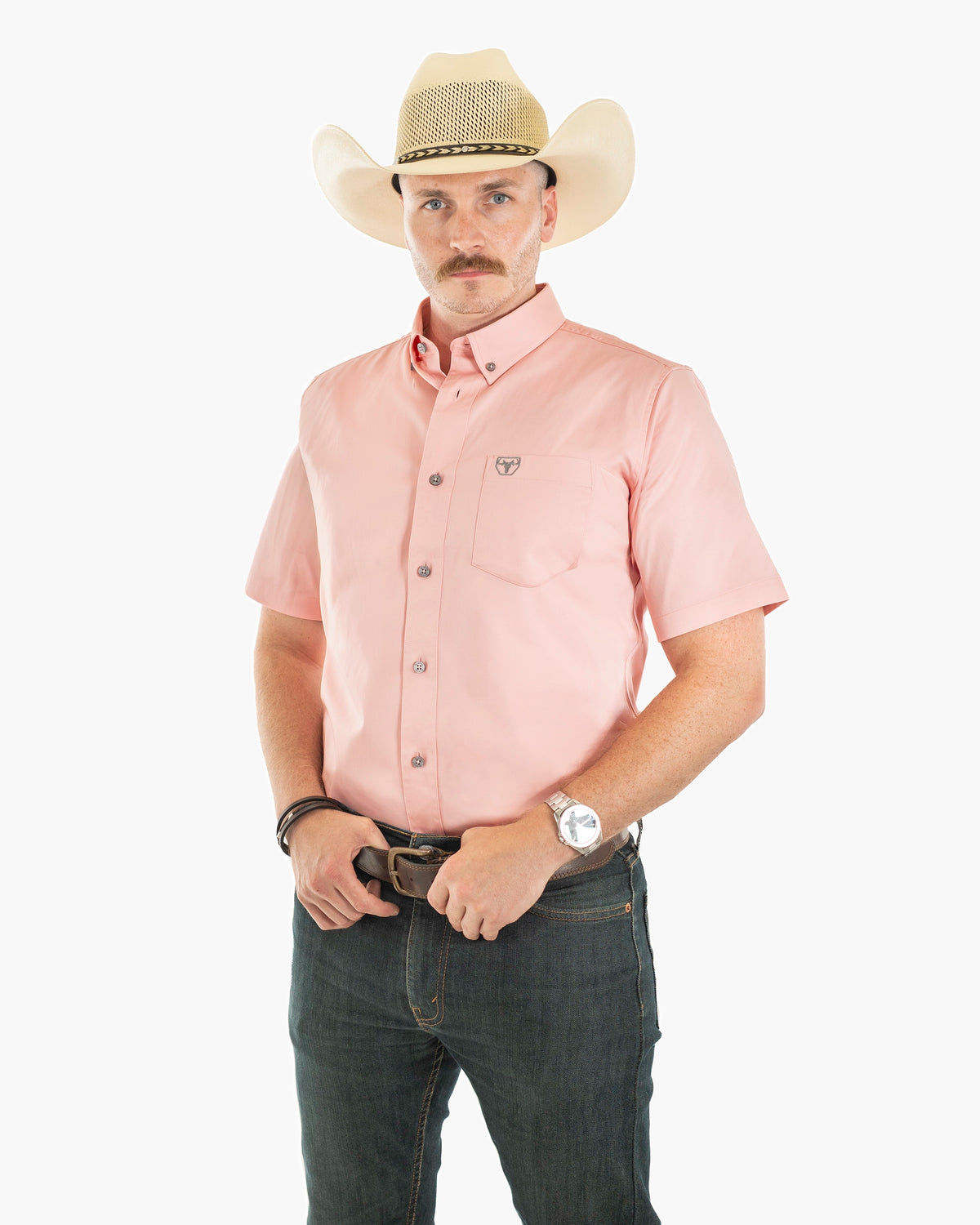 Pink Western Shirt | Stretch Solid Modern-Fit Shirt | Full Front | Dolce Vesta
