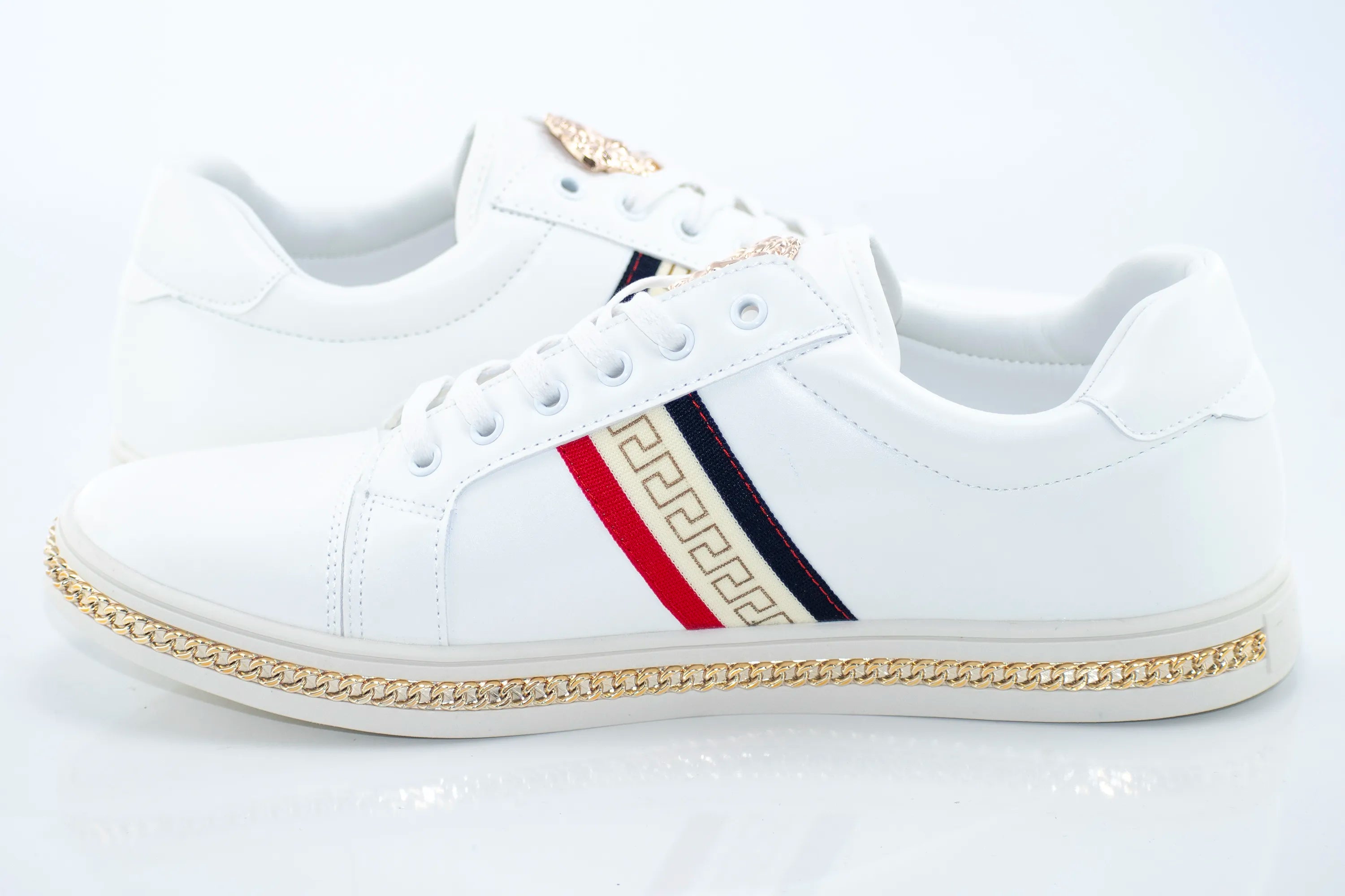White And Gold Lace-Up Sneaker