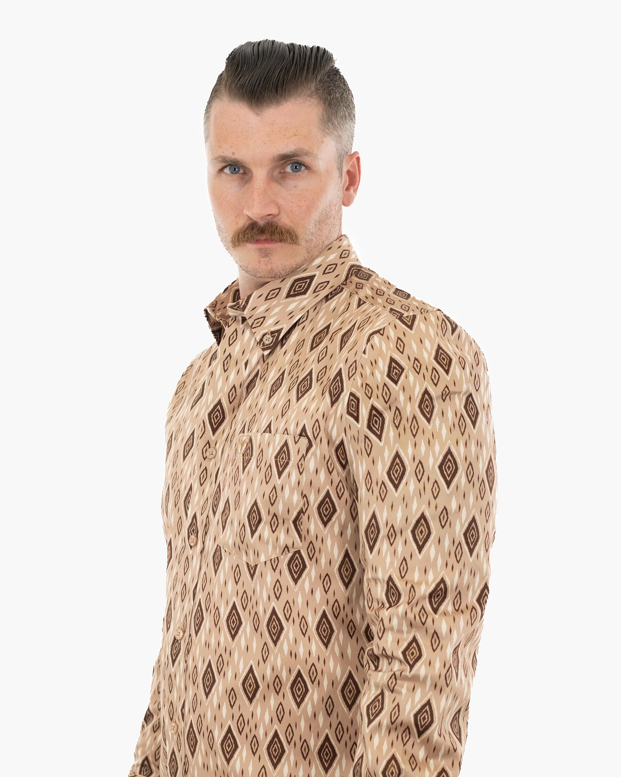 Khaki Southwestern Diamond Stretch Modern Fit Shirt | Collar | Dolce Vesta