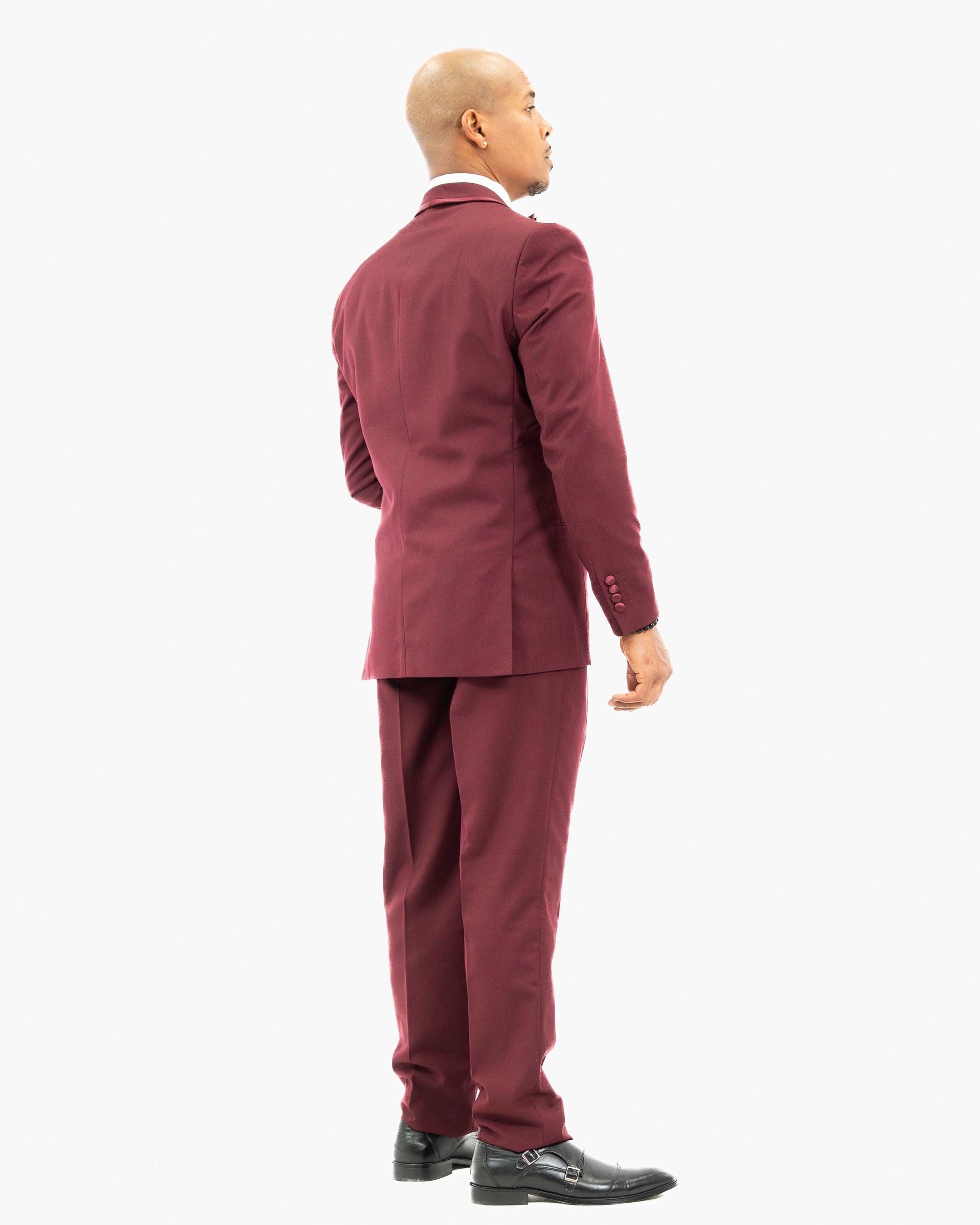 Burgundy 3-Piece Tailored-Fit Tuxedo with Shawl Lapel