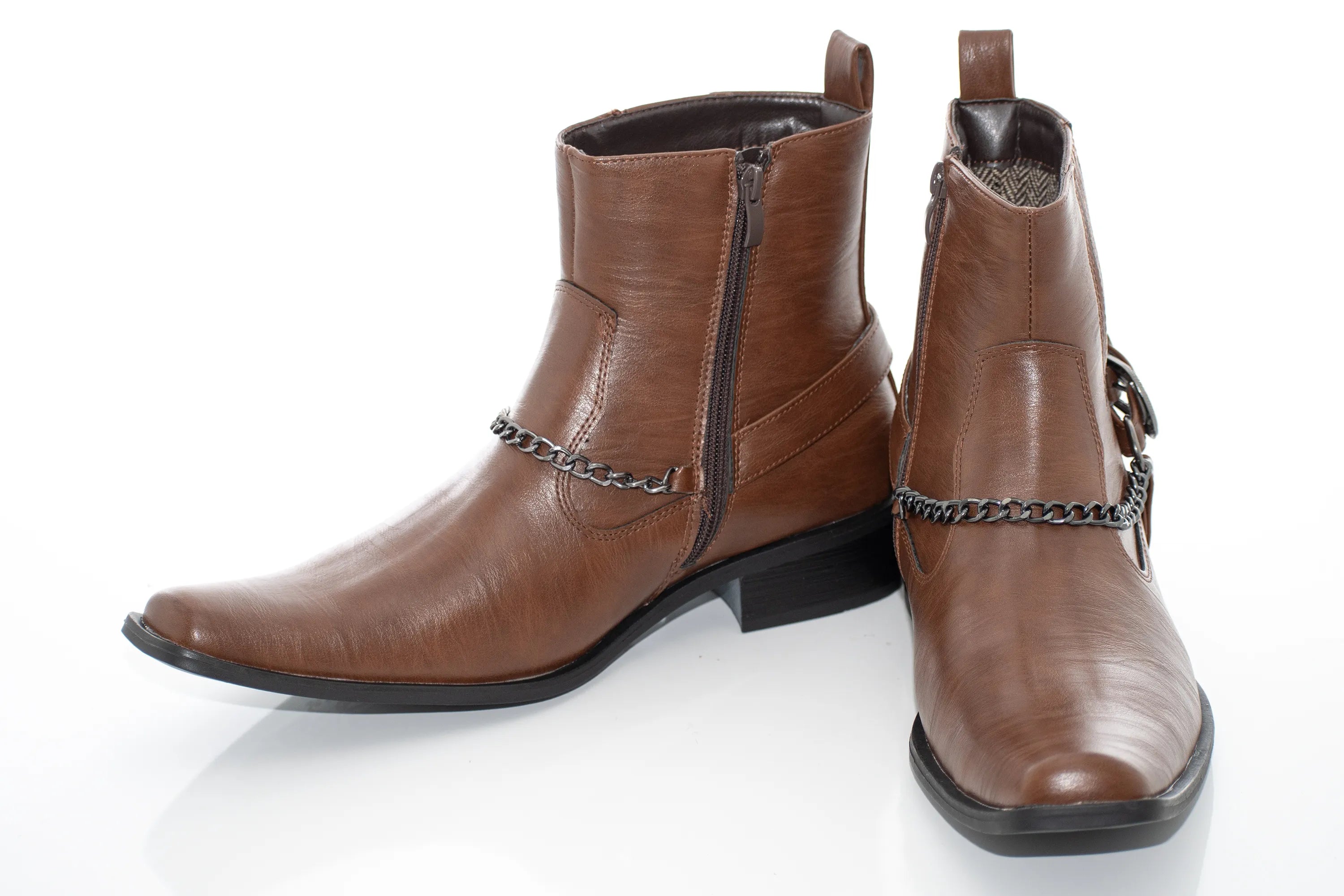Brown Western Chelsea Zip-Boot With Chain