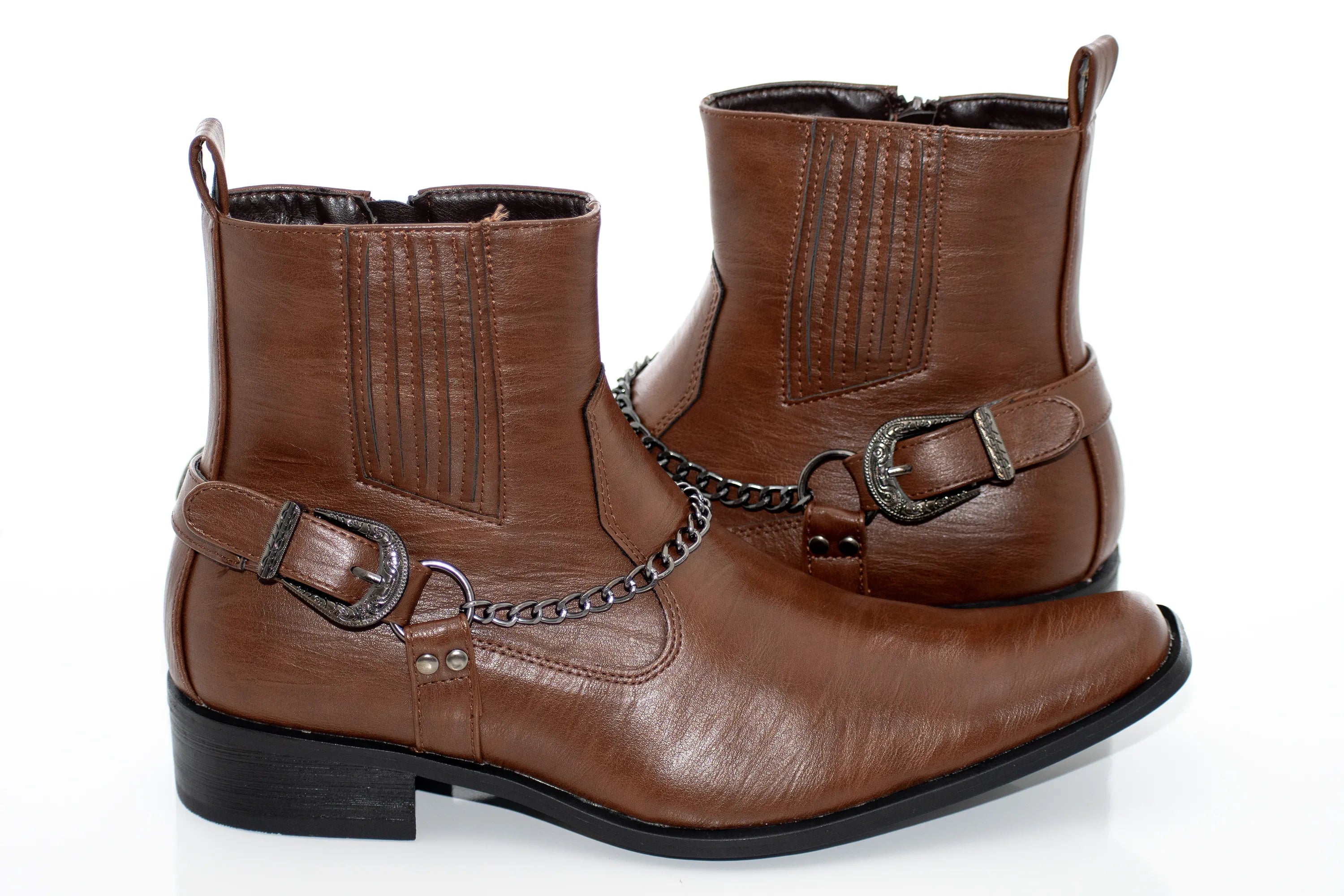 Brown Western Chelsea Zip-Boot With Chain