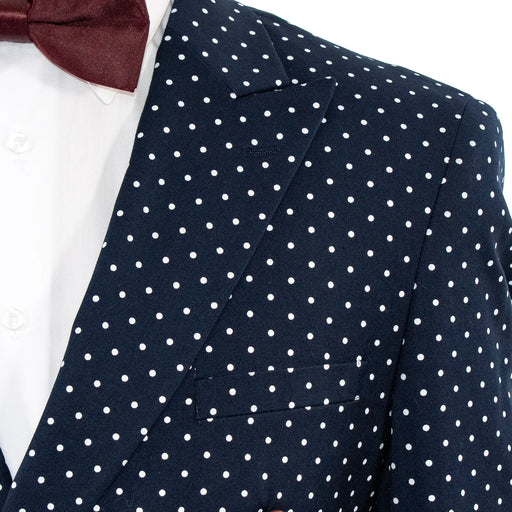 Men's Navy Blue Polka Dot Slim-Fit Jacket