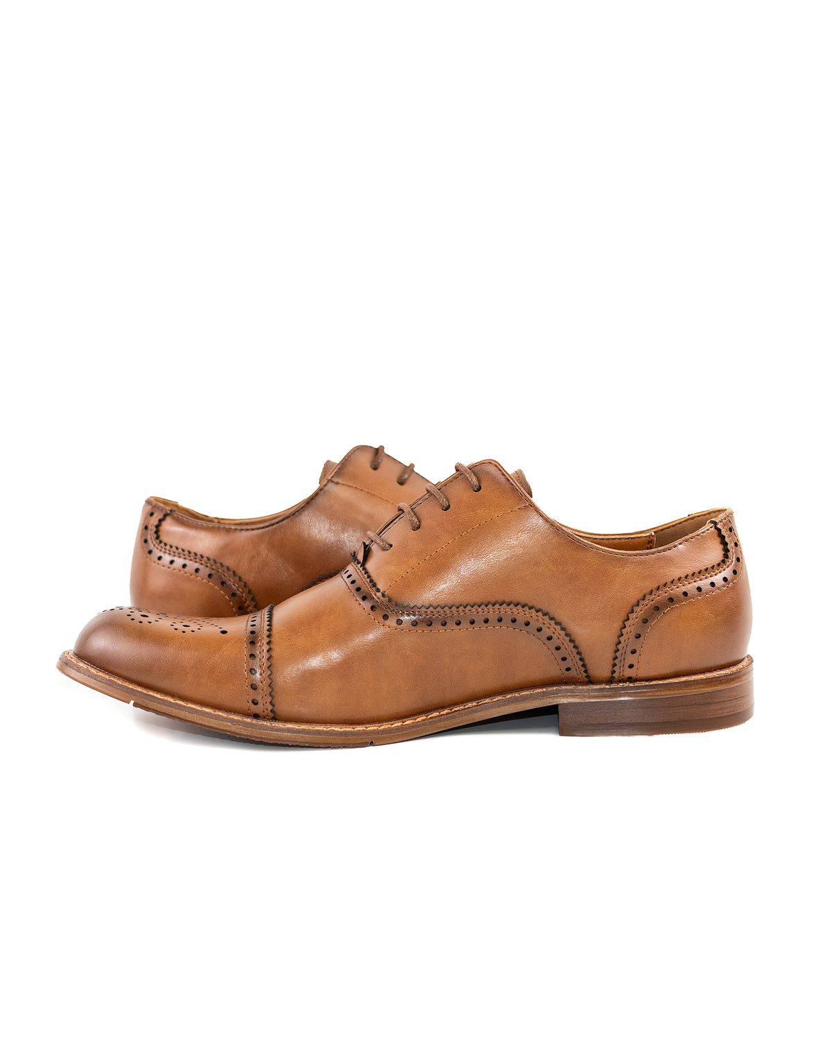Dark Cognac Medallion Cap-Toe Oxford Shoes | Inside View | Dolce Vesta