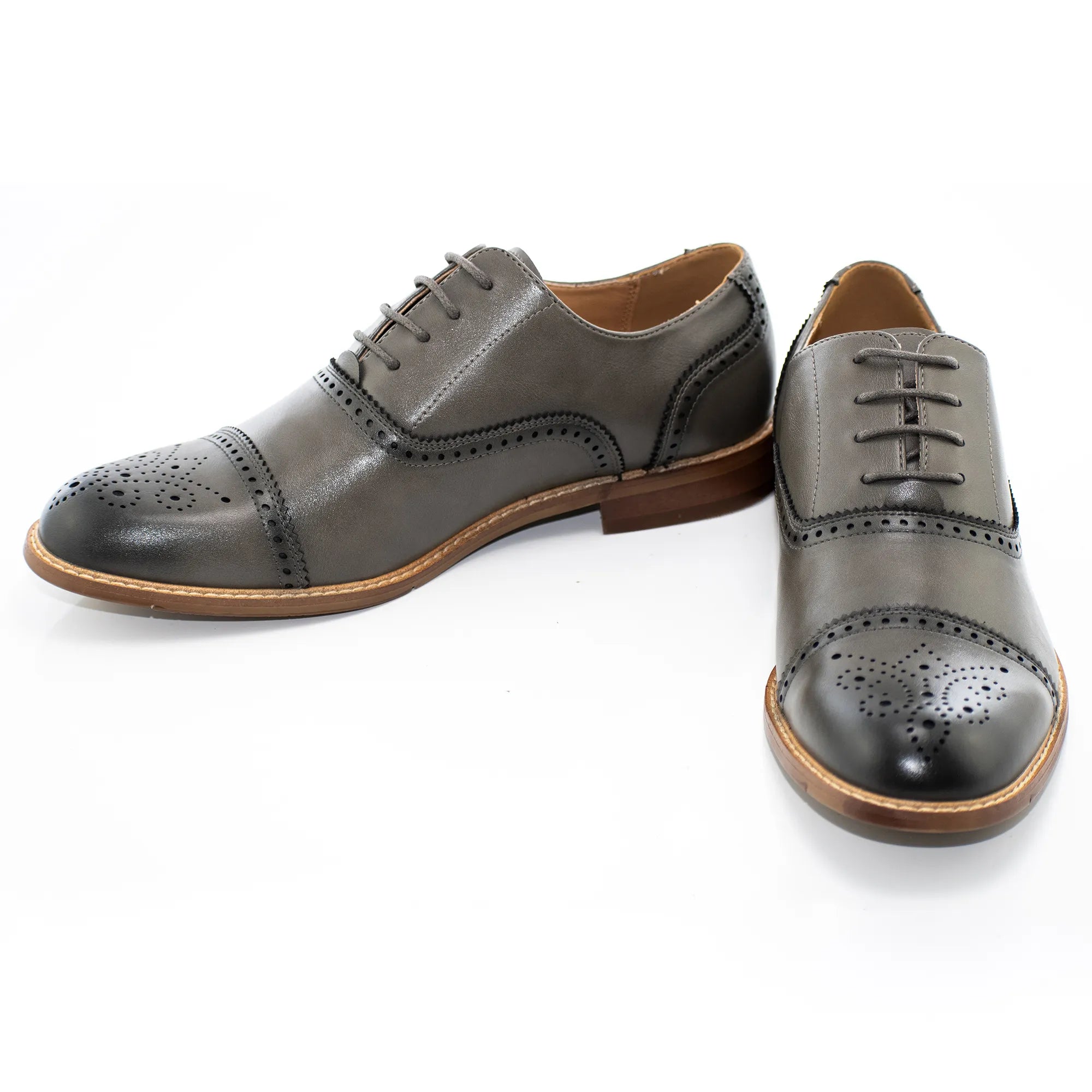 Gray Medallion Cap-Toe Oxford Dress Shoes Gray / 7.5