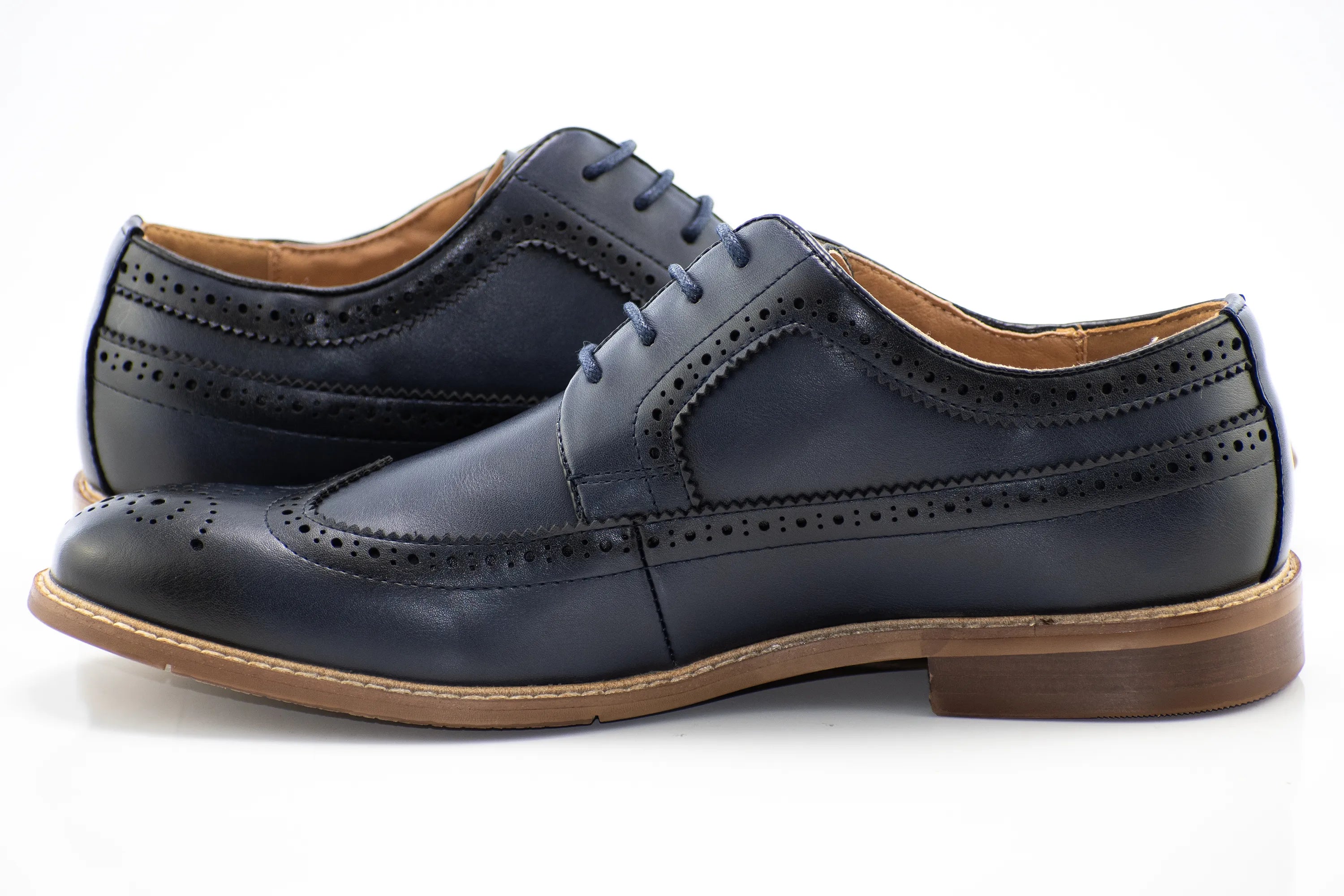 Navy Wingtip Lace-Up Derby Dress Shoes