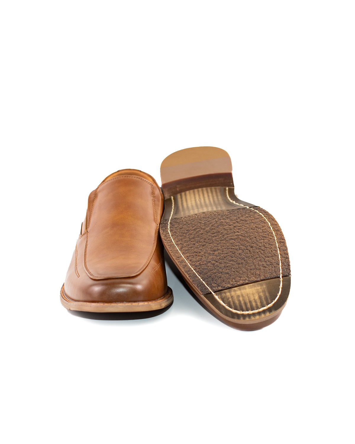 Dark Cognac Square-Toes Dress Loafer Shoes | Bottom View | Dolce Vesta