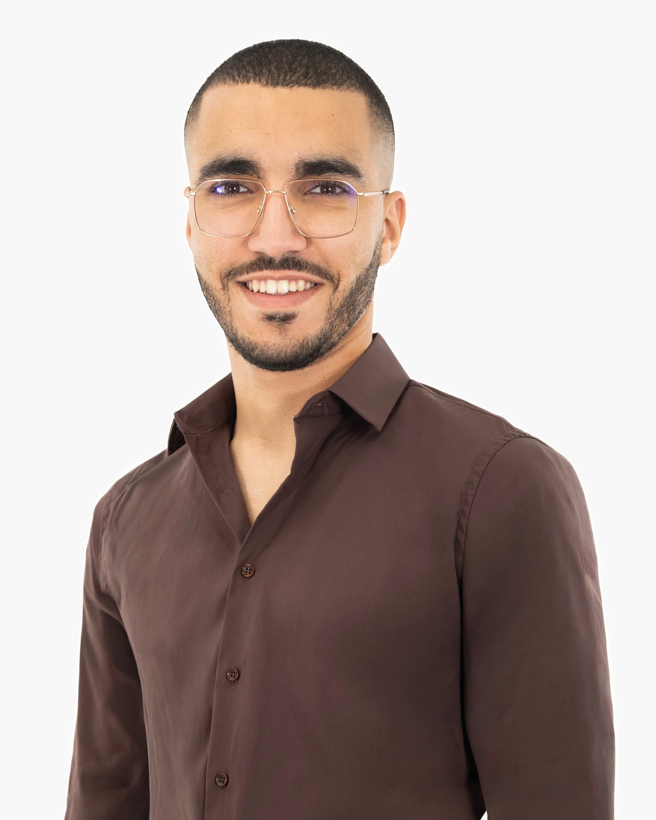 Brown Stretch Slim-Fit Dress Shirt