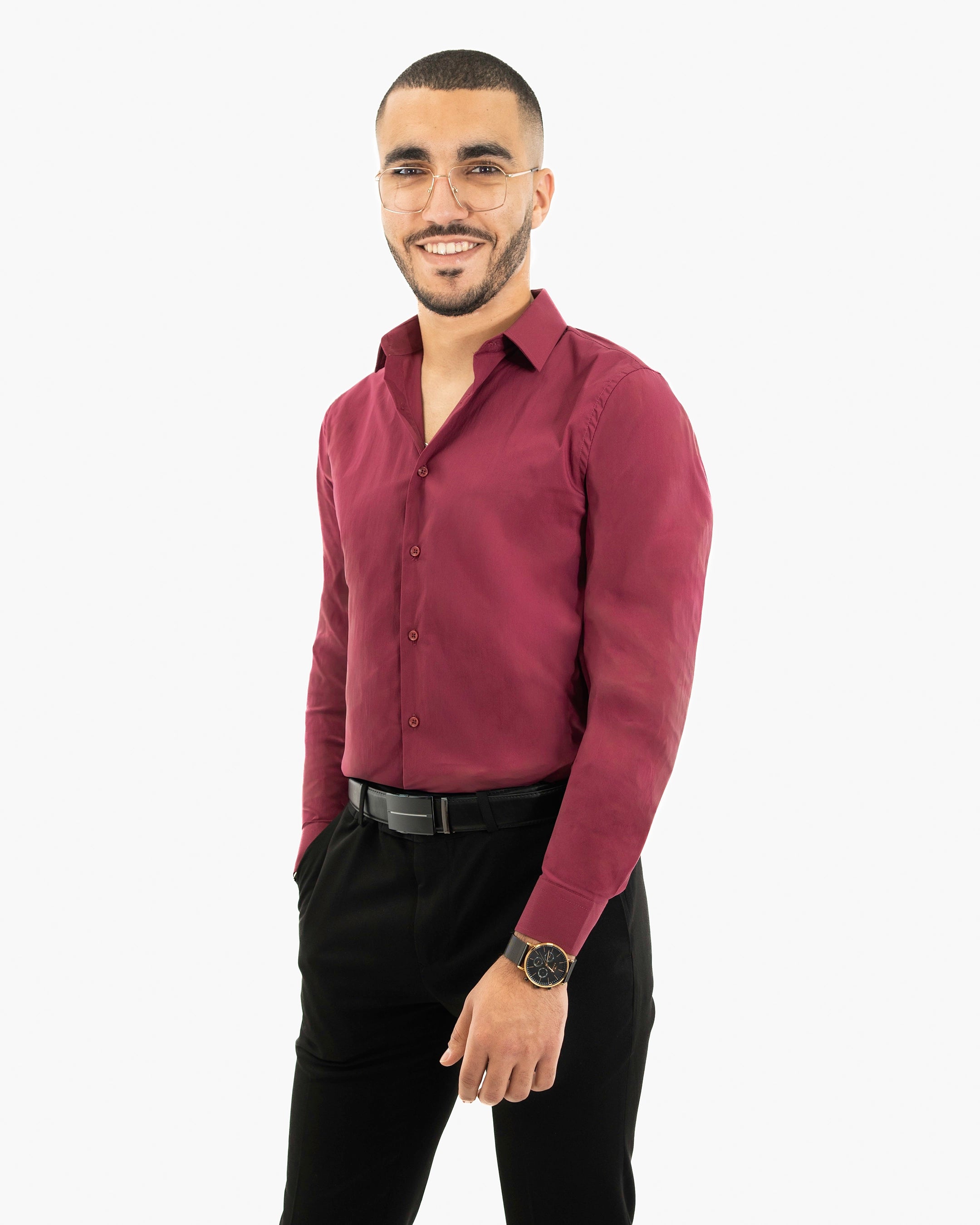 Burgundy Stretch Slim-Fit Dress Shirt