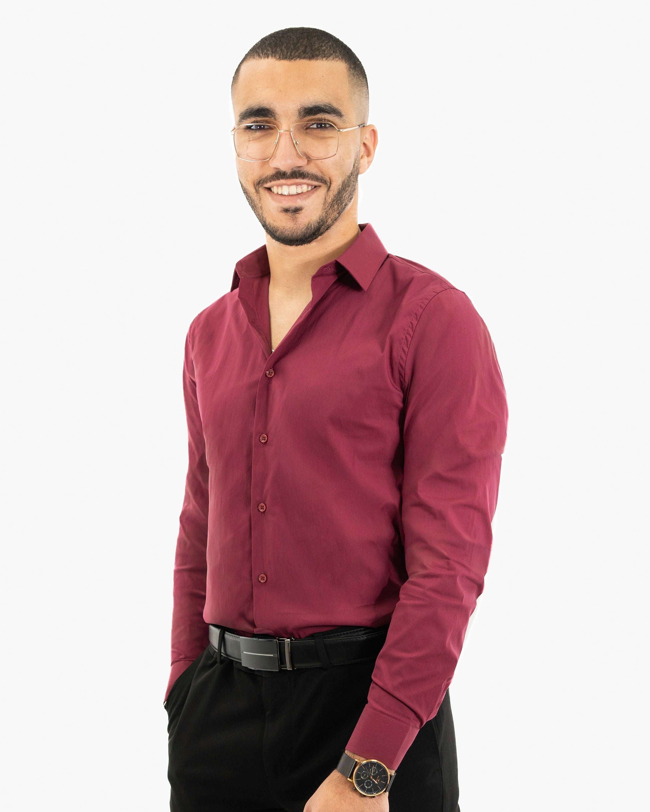 Burgundy Stretch Slim-Fit Dress Shirt