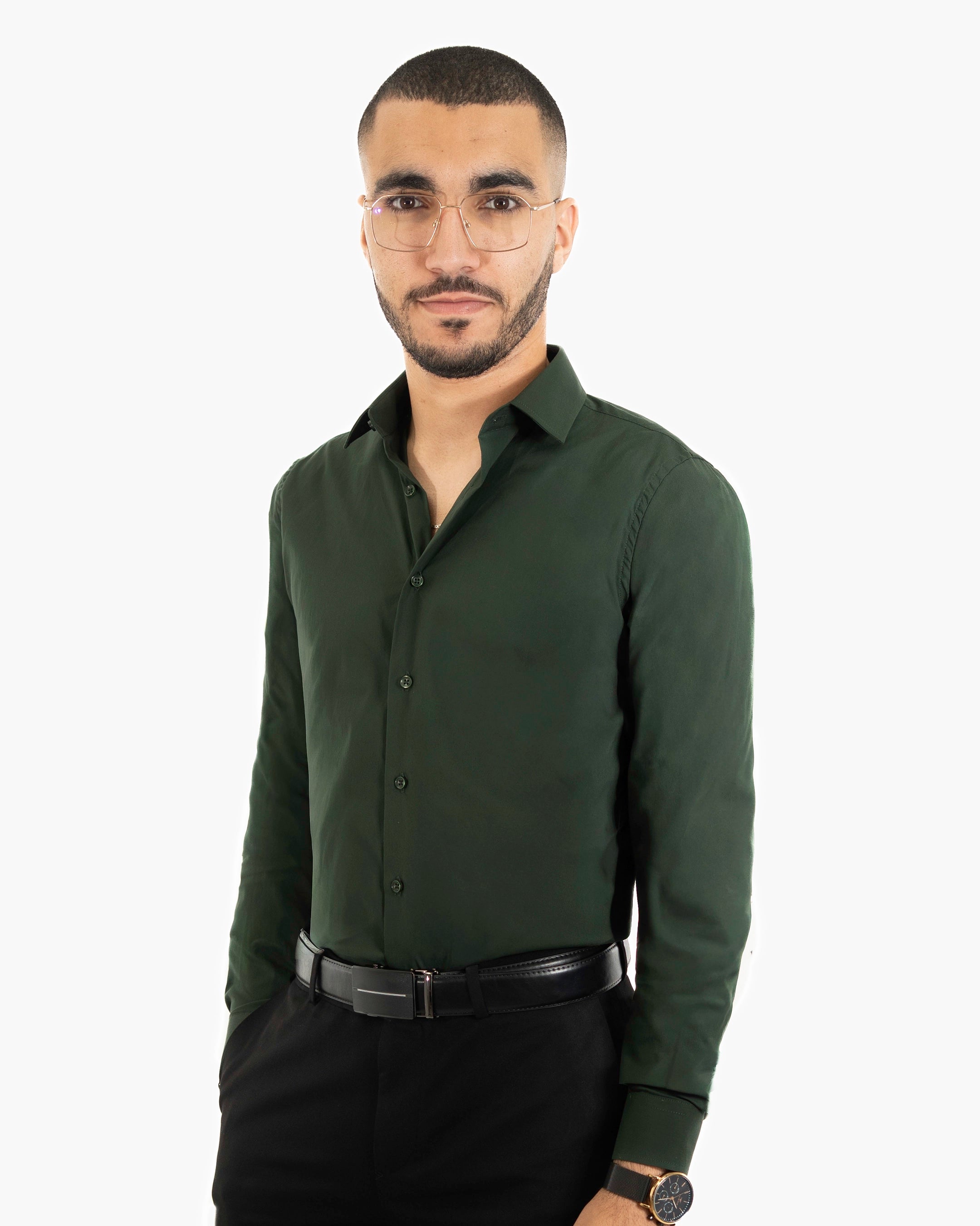 Hunter Green Stretch Slim-Fit Dress Shirt