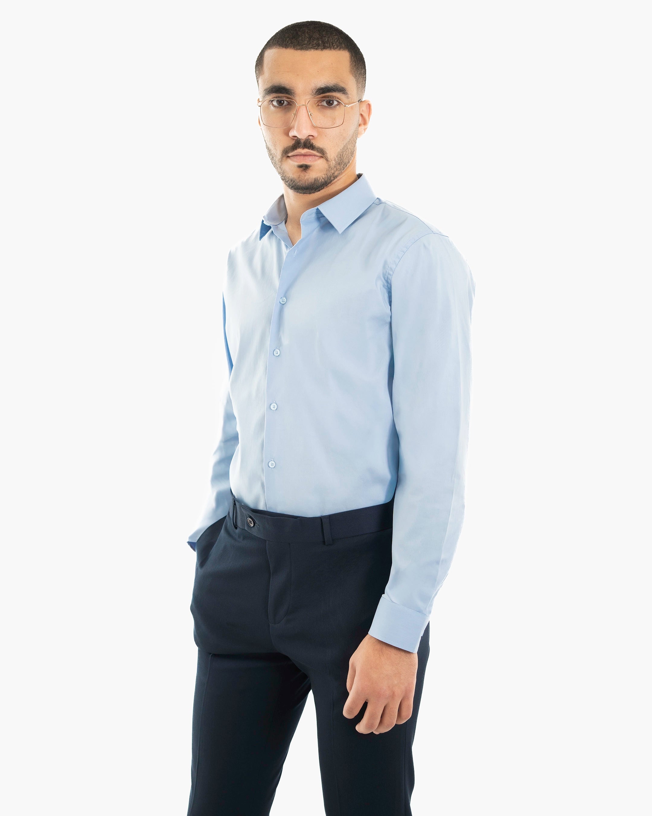 Light Blue Stretch Slim-Fit Dress Shirt