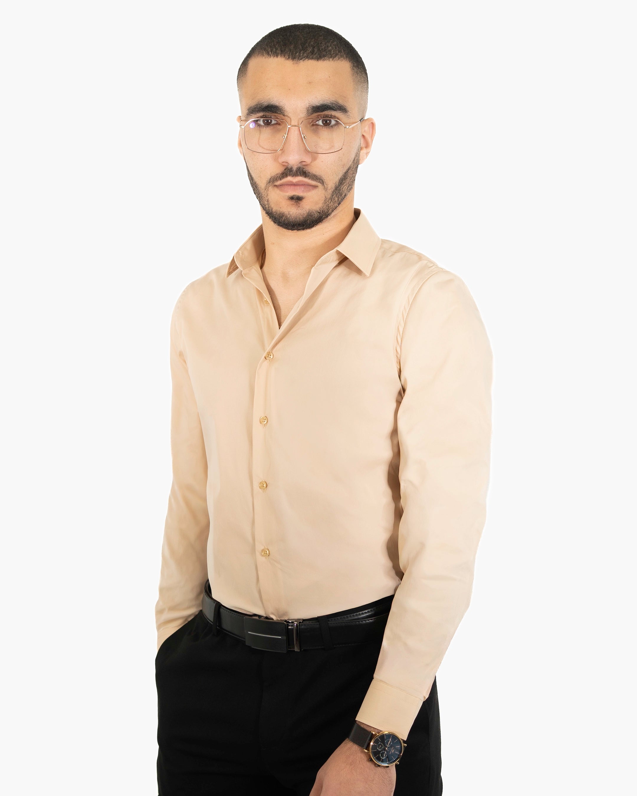 Nude/Tan Stretch Slim-Fit Dress Shirt