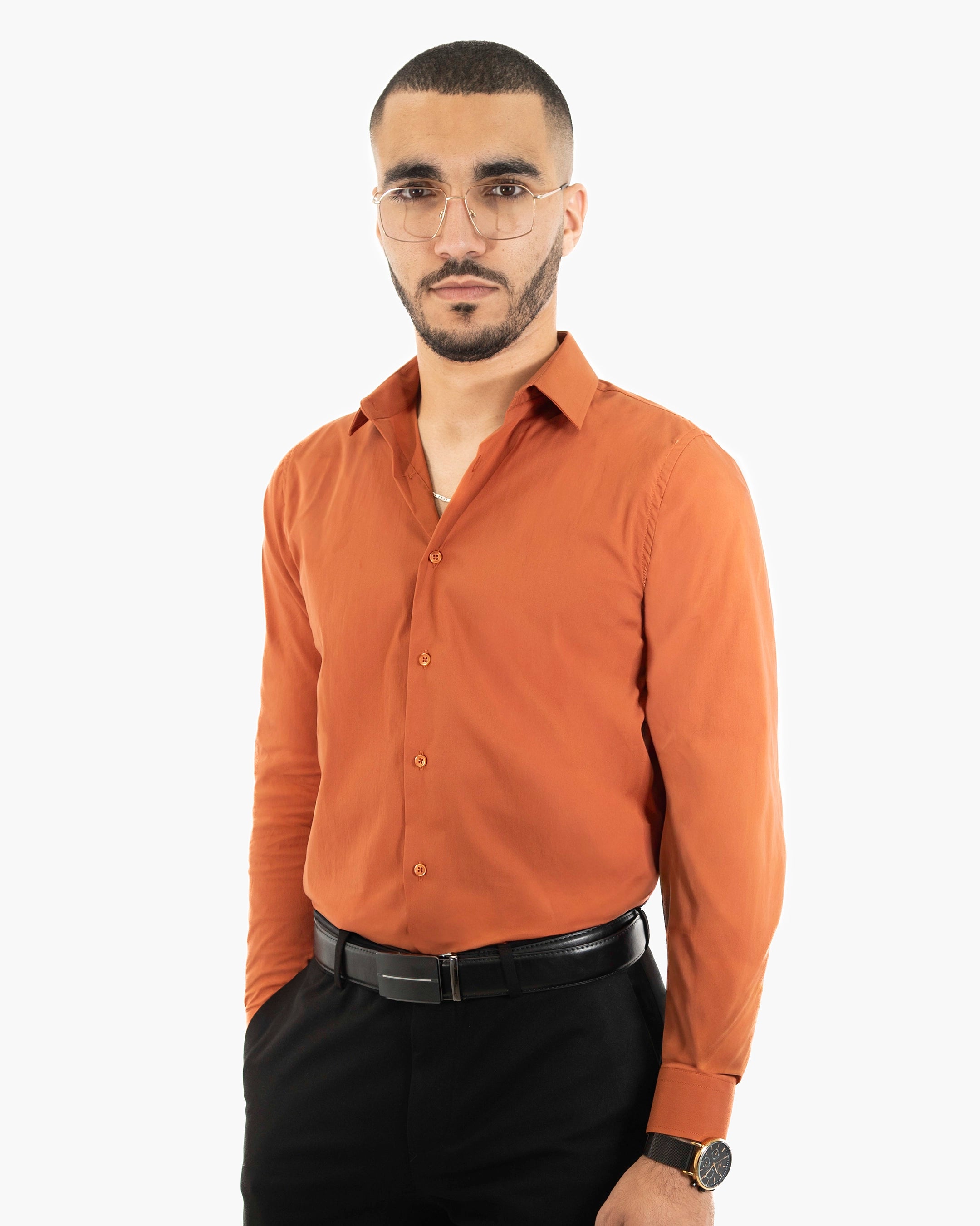 Rust Stretch Slim-Fit Dress Shirt