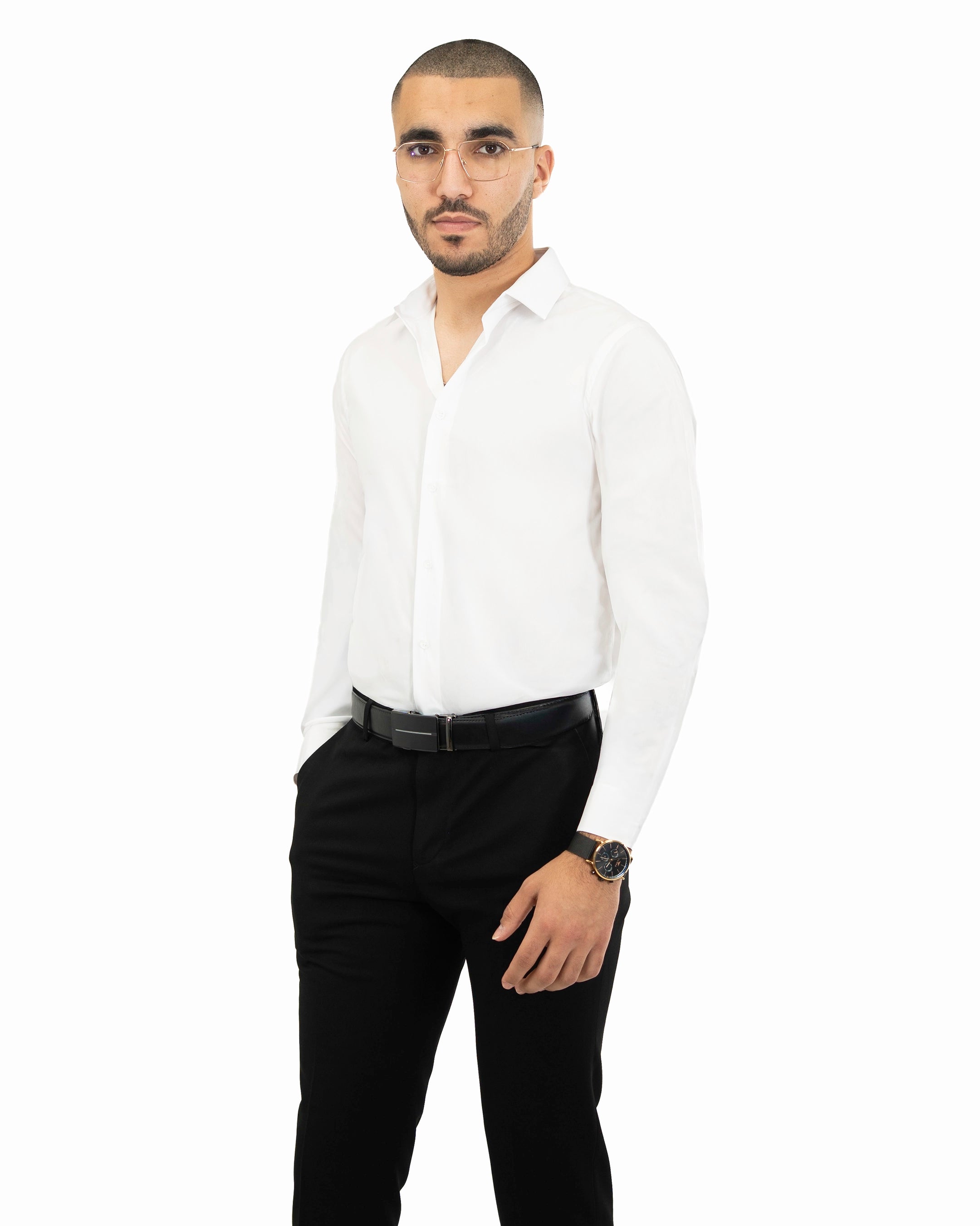White Stretch Slim-Fit Dress Shirt