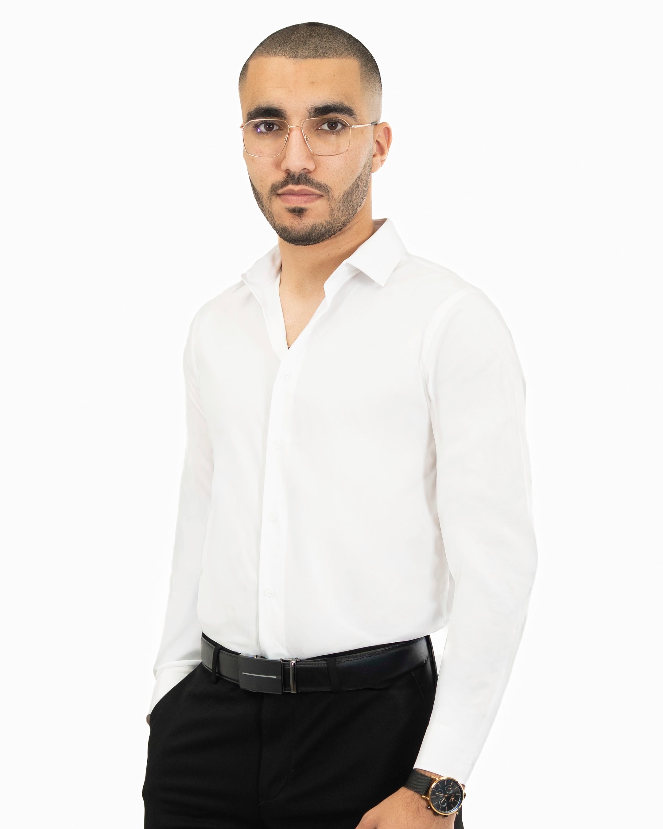 White Stretch Slim-Fit Dress Shirt