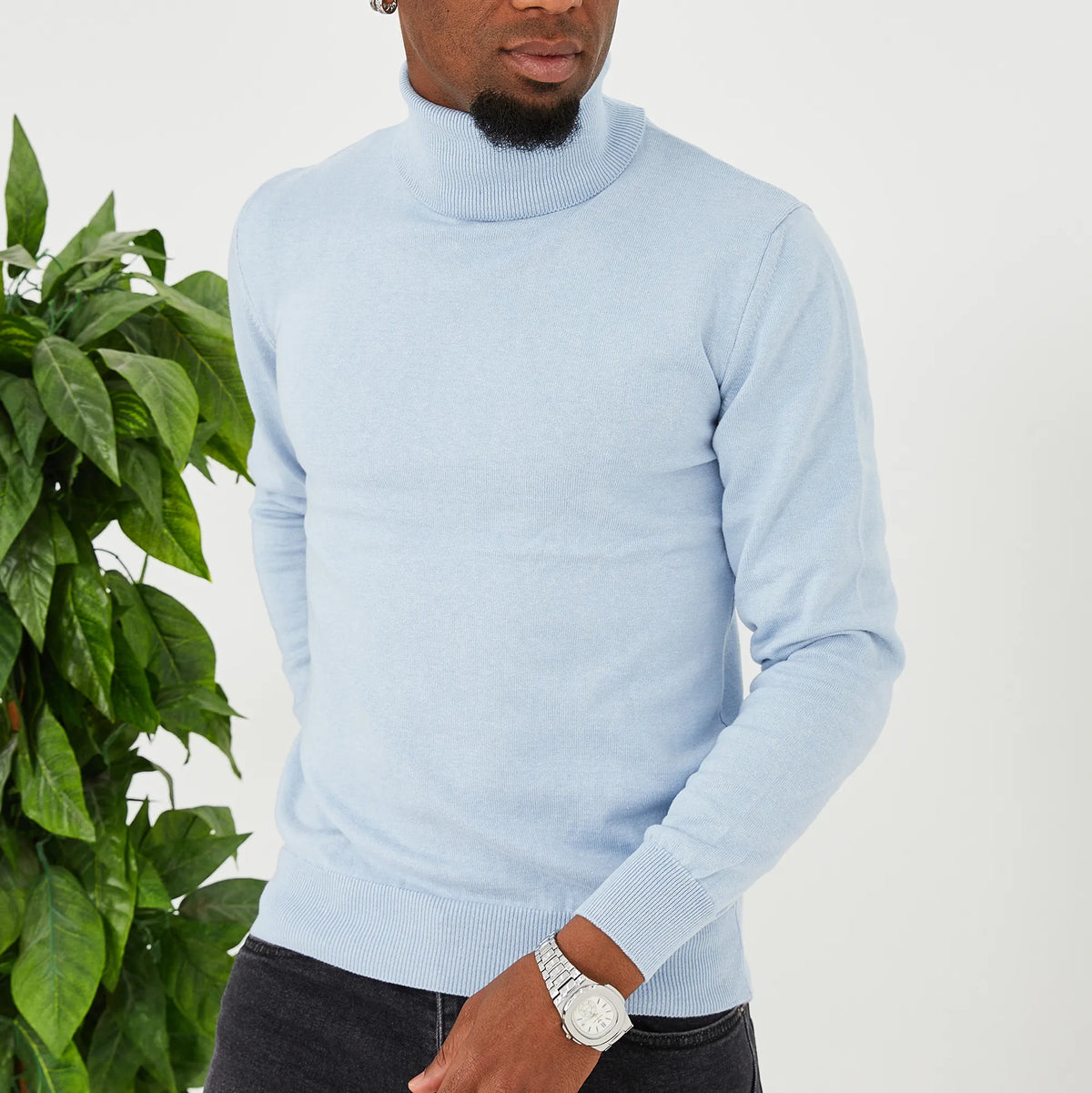 Men's Light Blue Long Sleeve Turtleneck