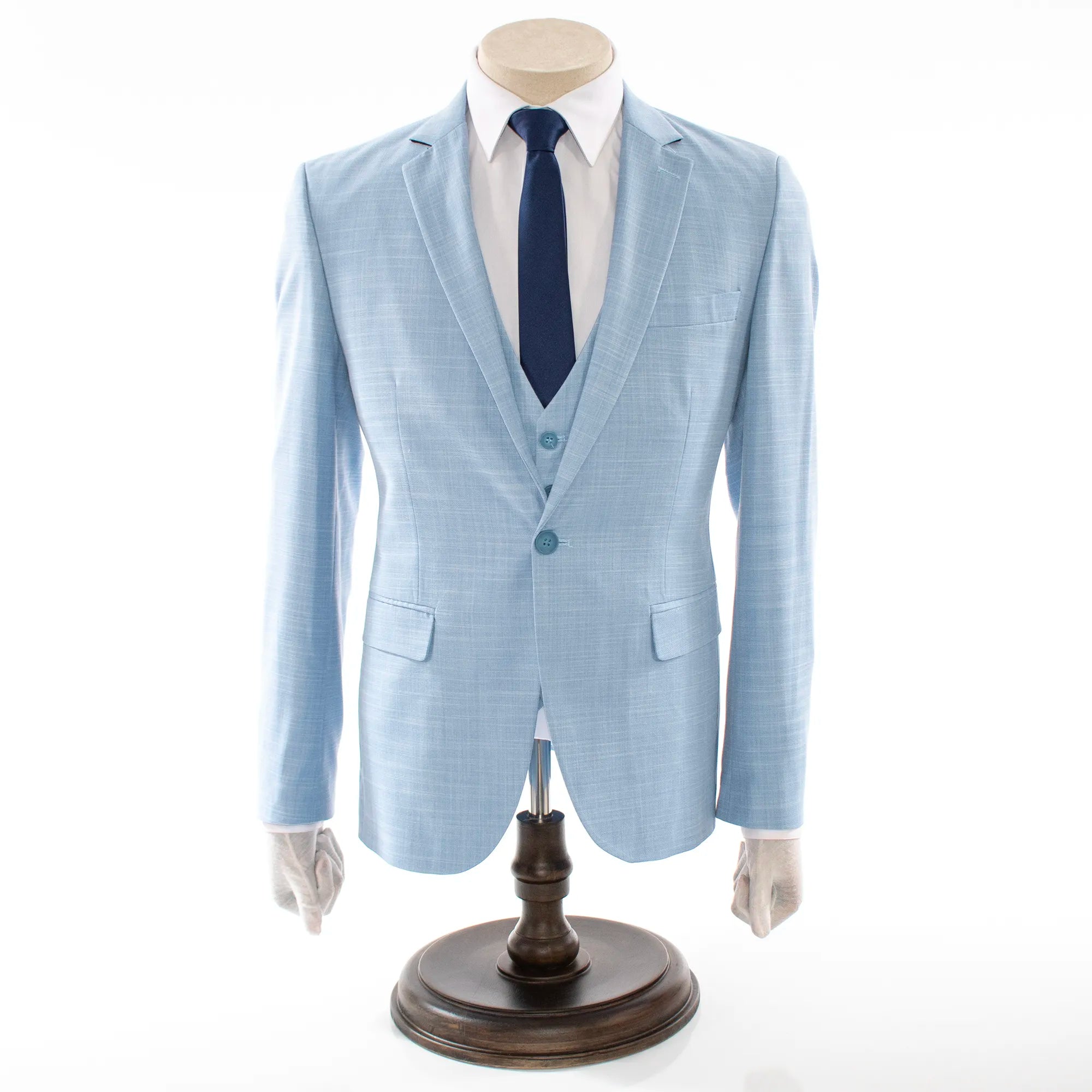 Men's Light Blue Twill Wool Slim-Fit Suit