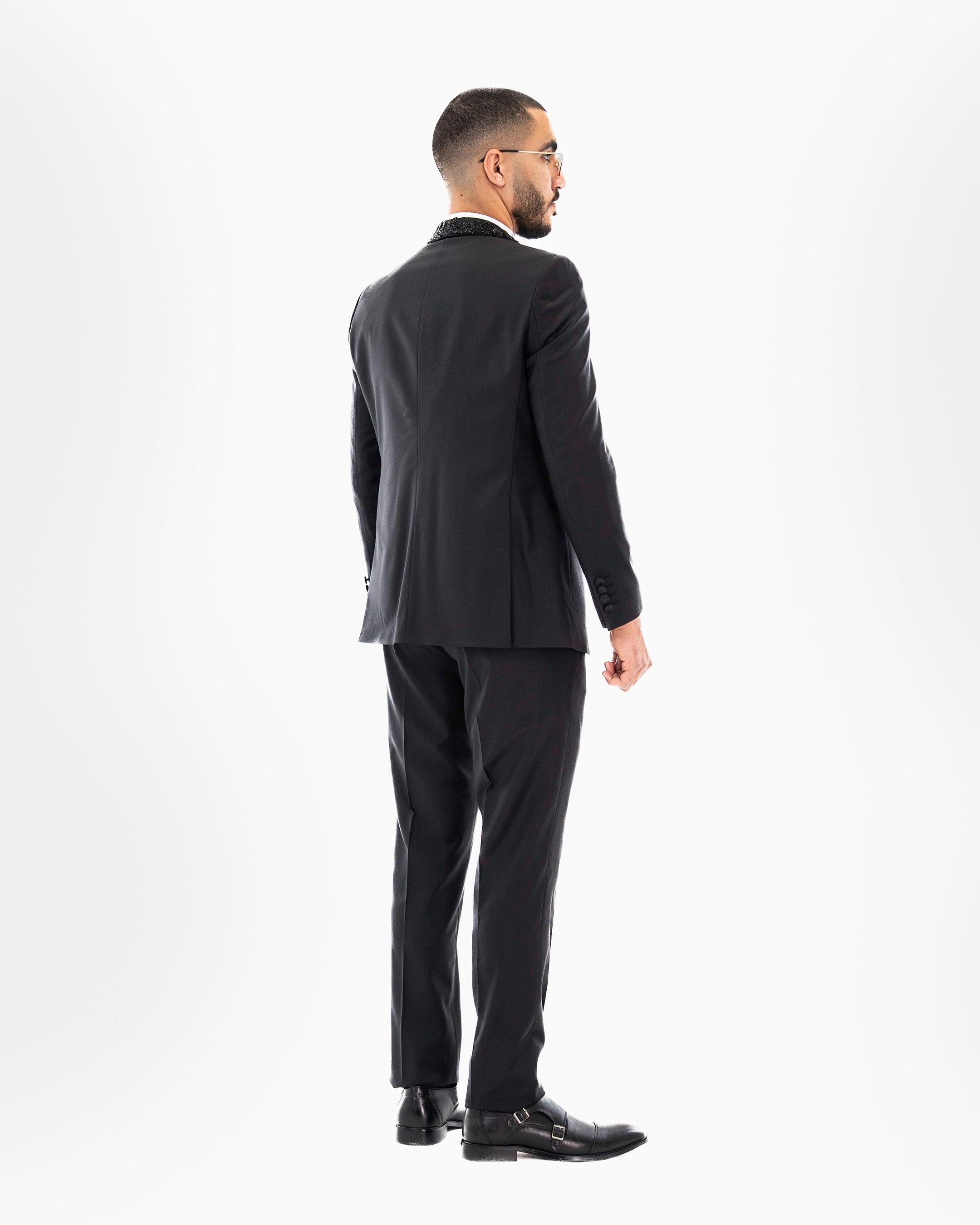 Black Rhinestone Shawl 3-Piece Tailored-Fit Tuxedo