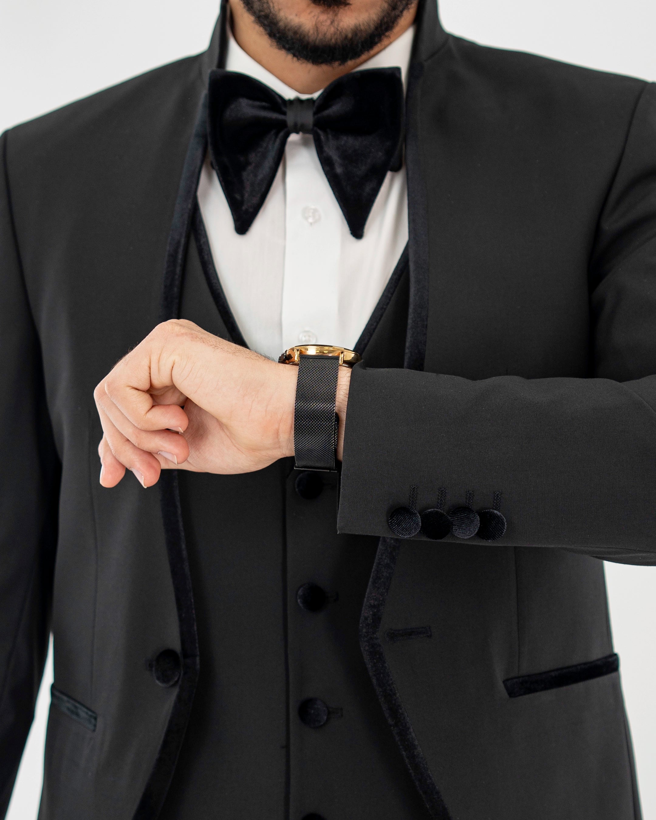 Black Velvet Trim 3-Piece Tailored-Fit Tuxedo