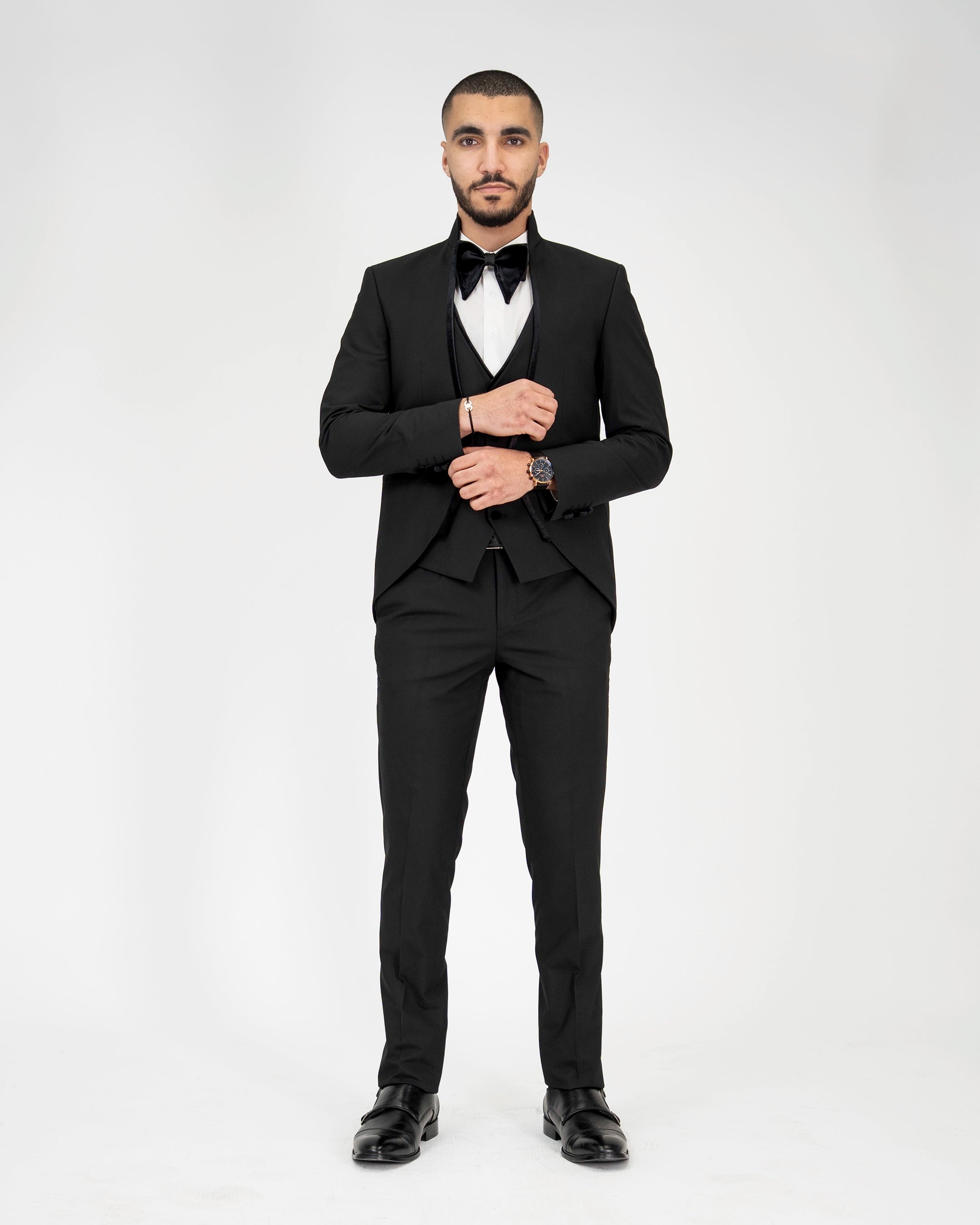 Black Velvet Trim 3-Piece Tailored-Fit Tuxedo