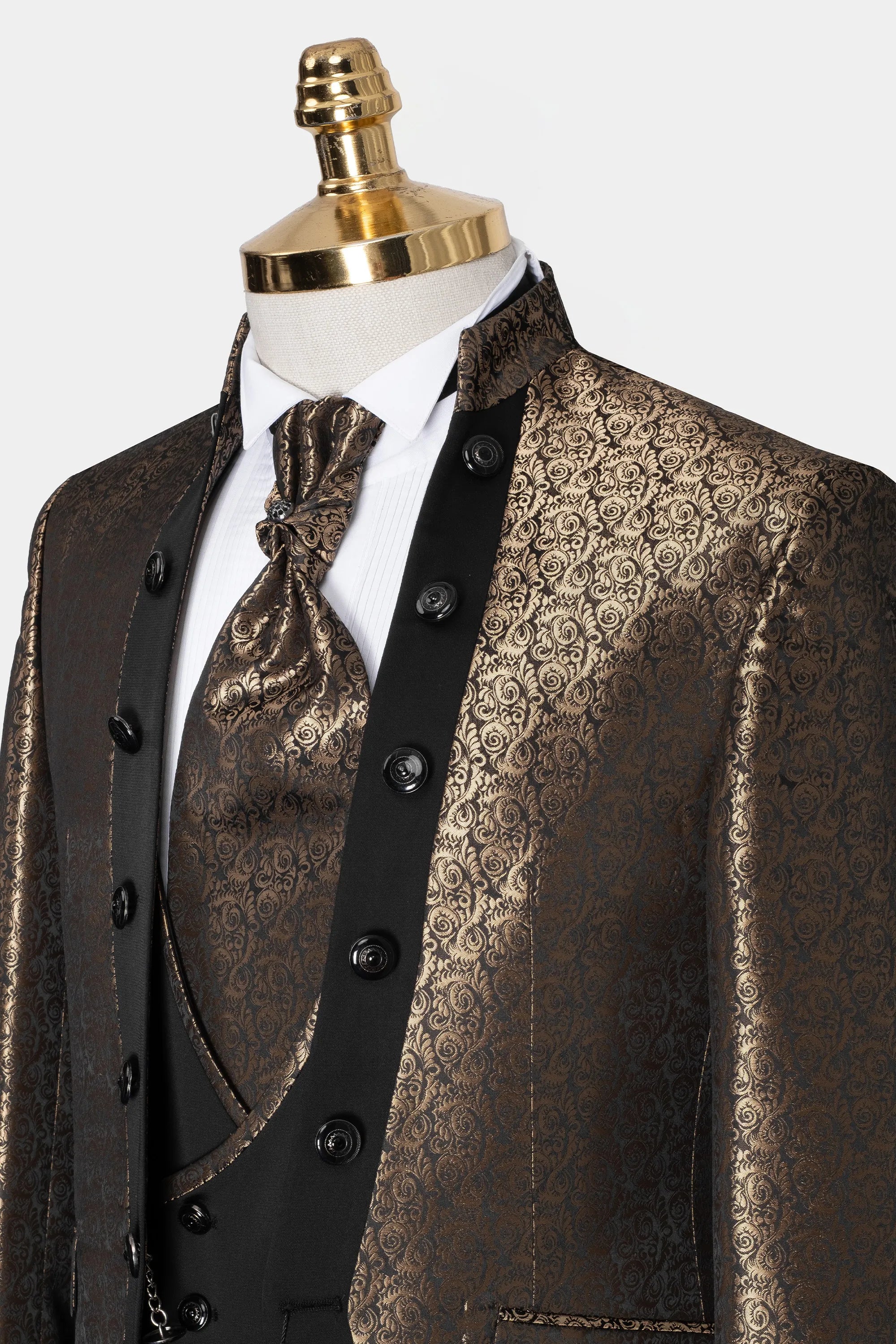 Gold Damask Western 3-Piece Tailored-Fit Tuxedo