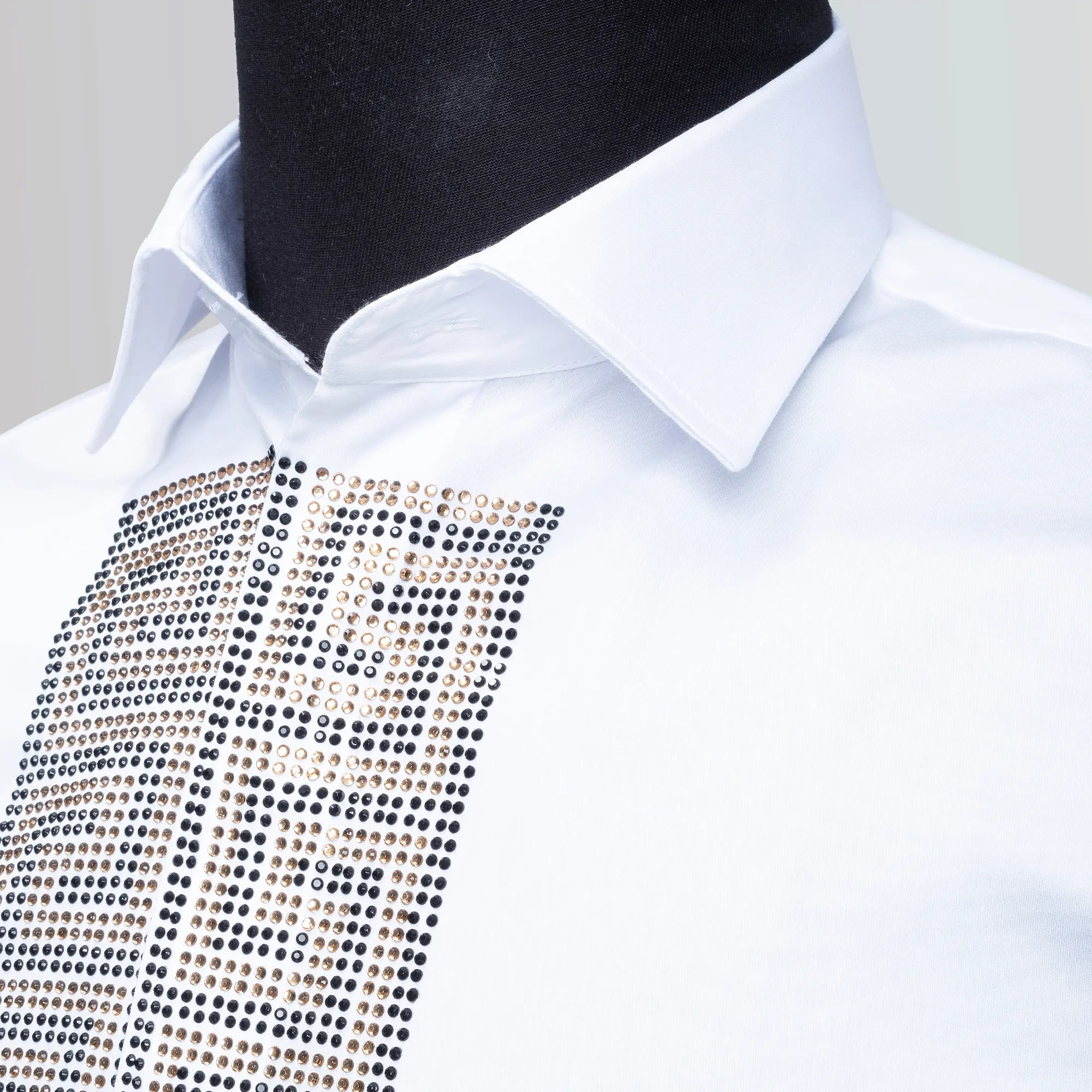 White Gold Grecian Rhinestone Slim-Fit Fashion Shirt