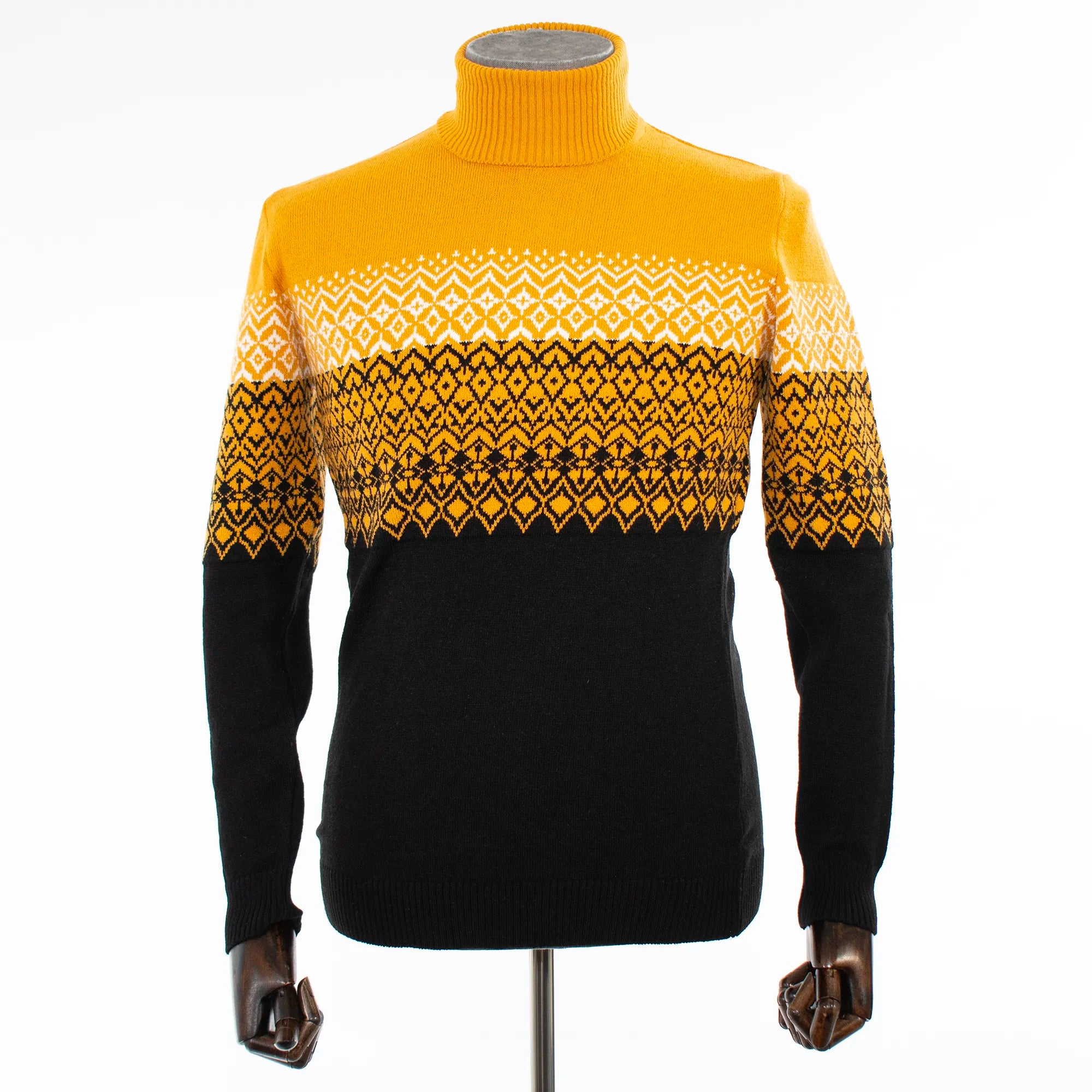 Men's Mustard and Black Winter Knitted Turtleneck