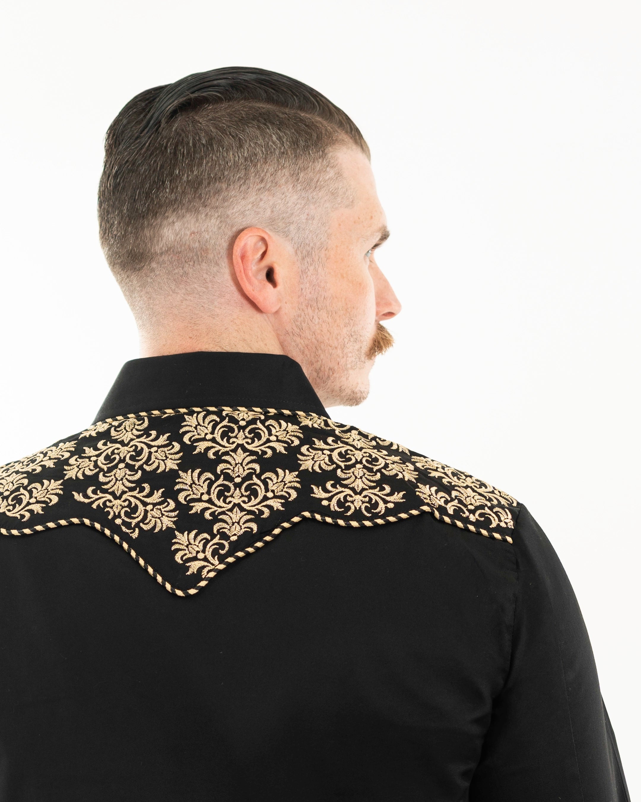 Black Beige Western Embroidered Long-Sleeve Shirt | Back | Dolce Vesta