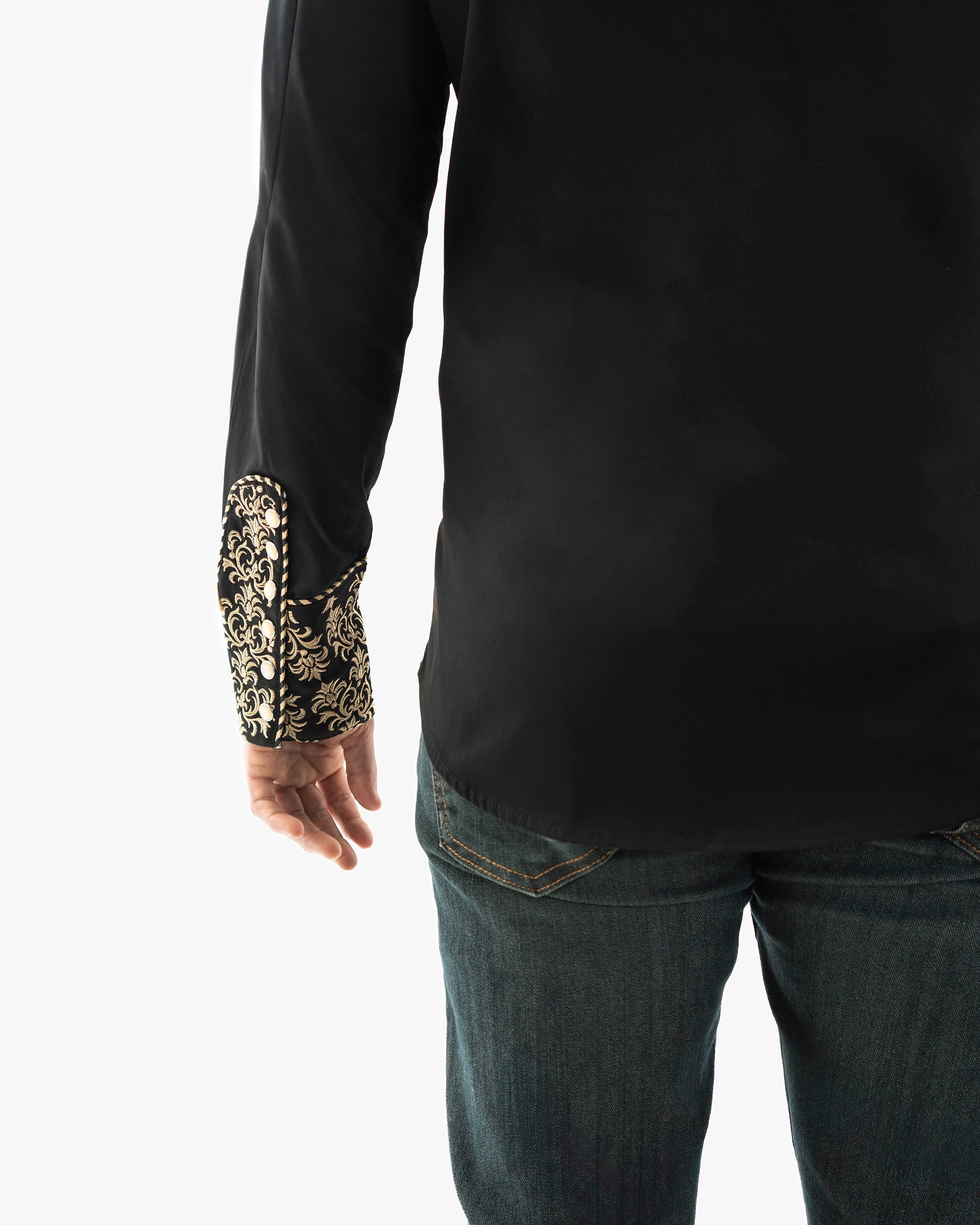 Black Beige Western Embroidered Long-Sleeve Shirt | Sleeve | Dolce Vesta