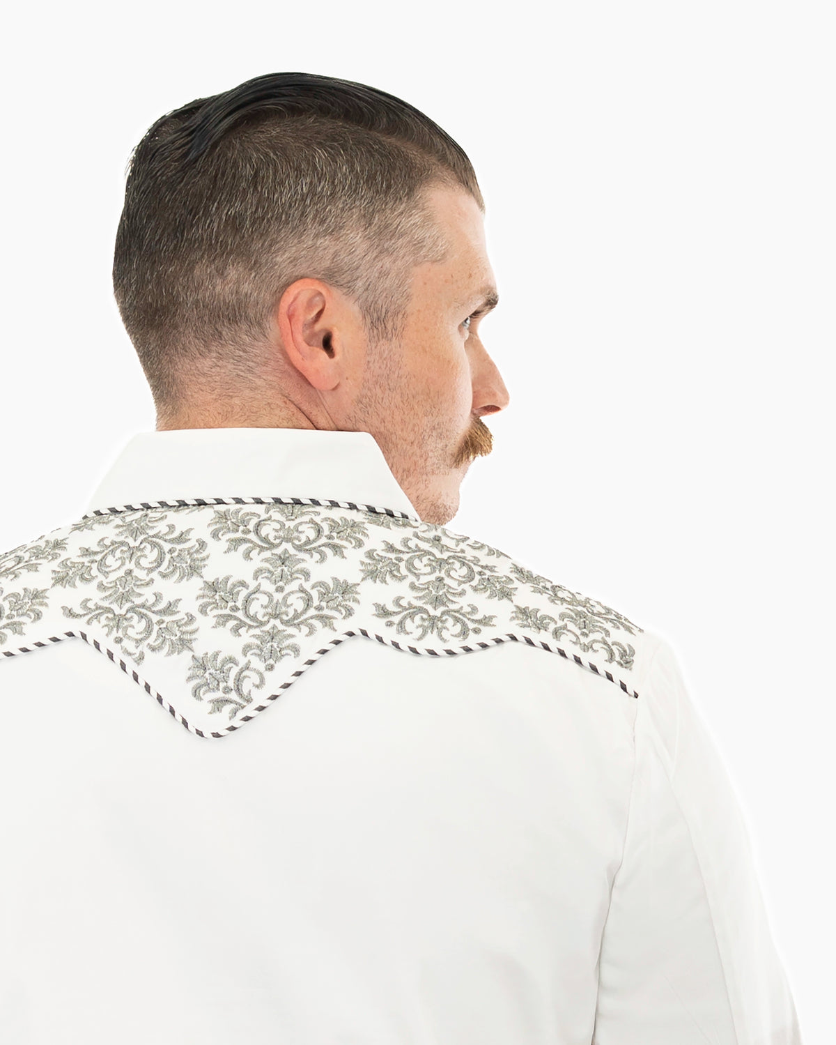White and Gray Western Embroidered Long-Sleeve Shirt | Back | Dolce Vesta