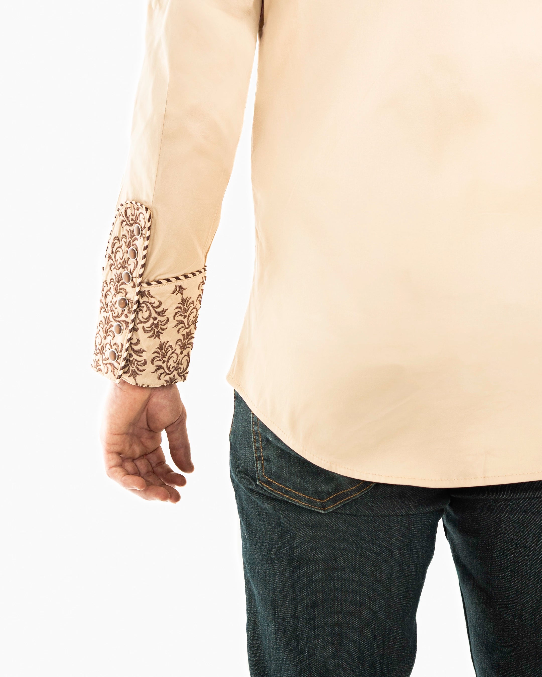 Khaki Western Embroidered Long-Sleeve Shirt | Sleeve | Dolce Vesta