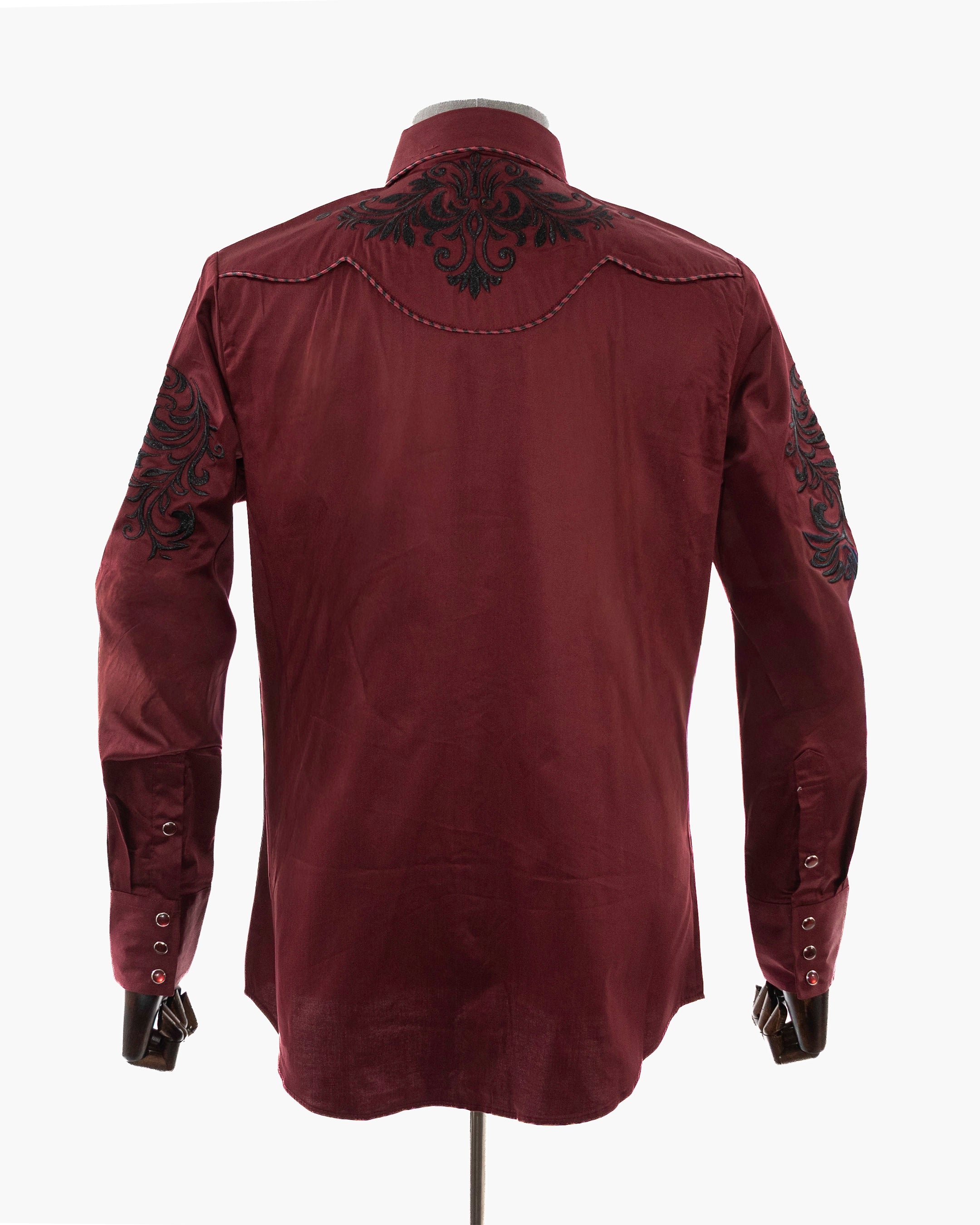 Burgundy Western Embroidered Modern-Fit Shirt