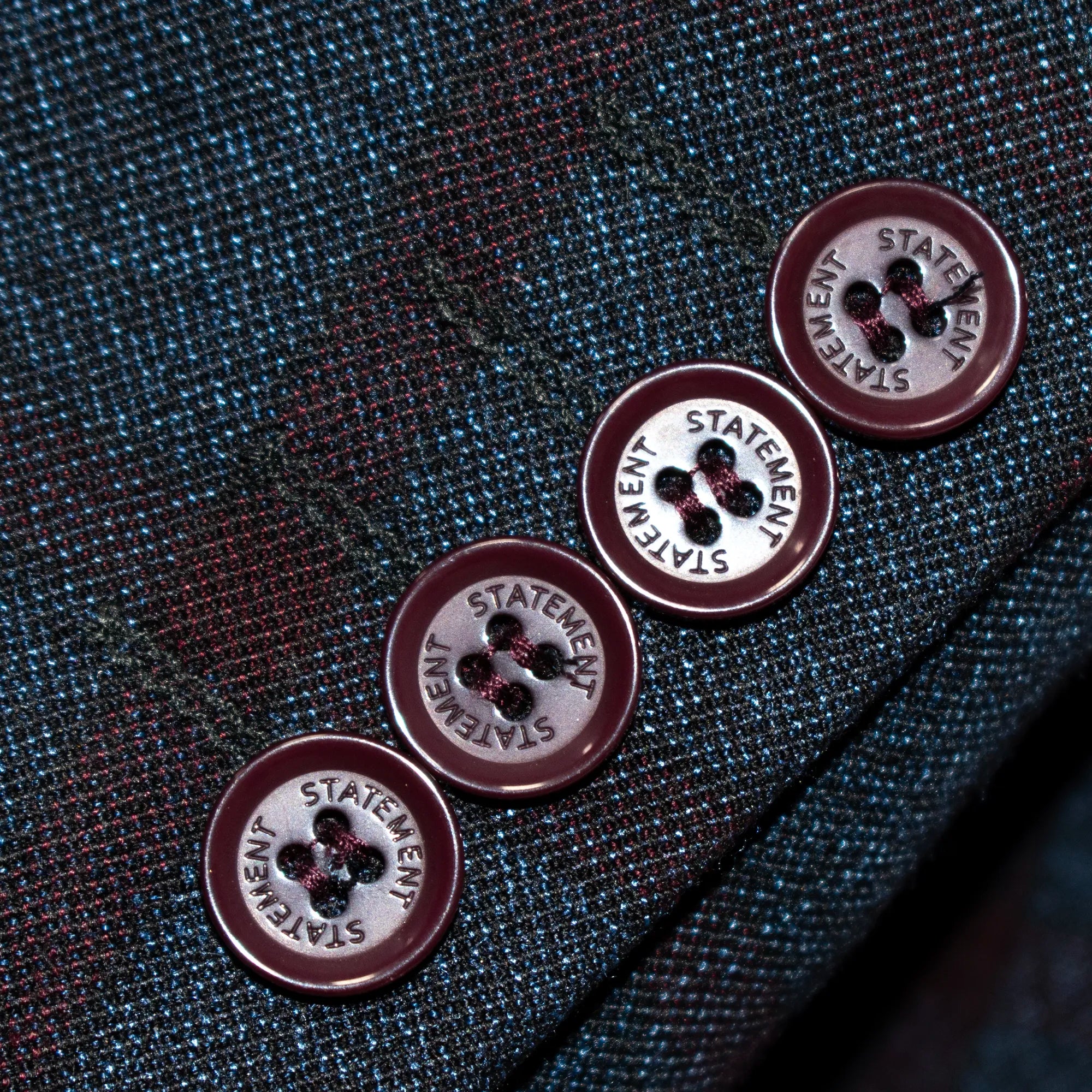 Navy and Burgundy Windowpane Check 3-Piece Tailored-Fit Suit