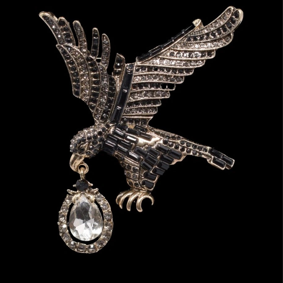 Eagle Crystal Brooch Lapel Pin With Dangling Gemstone