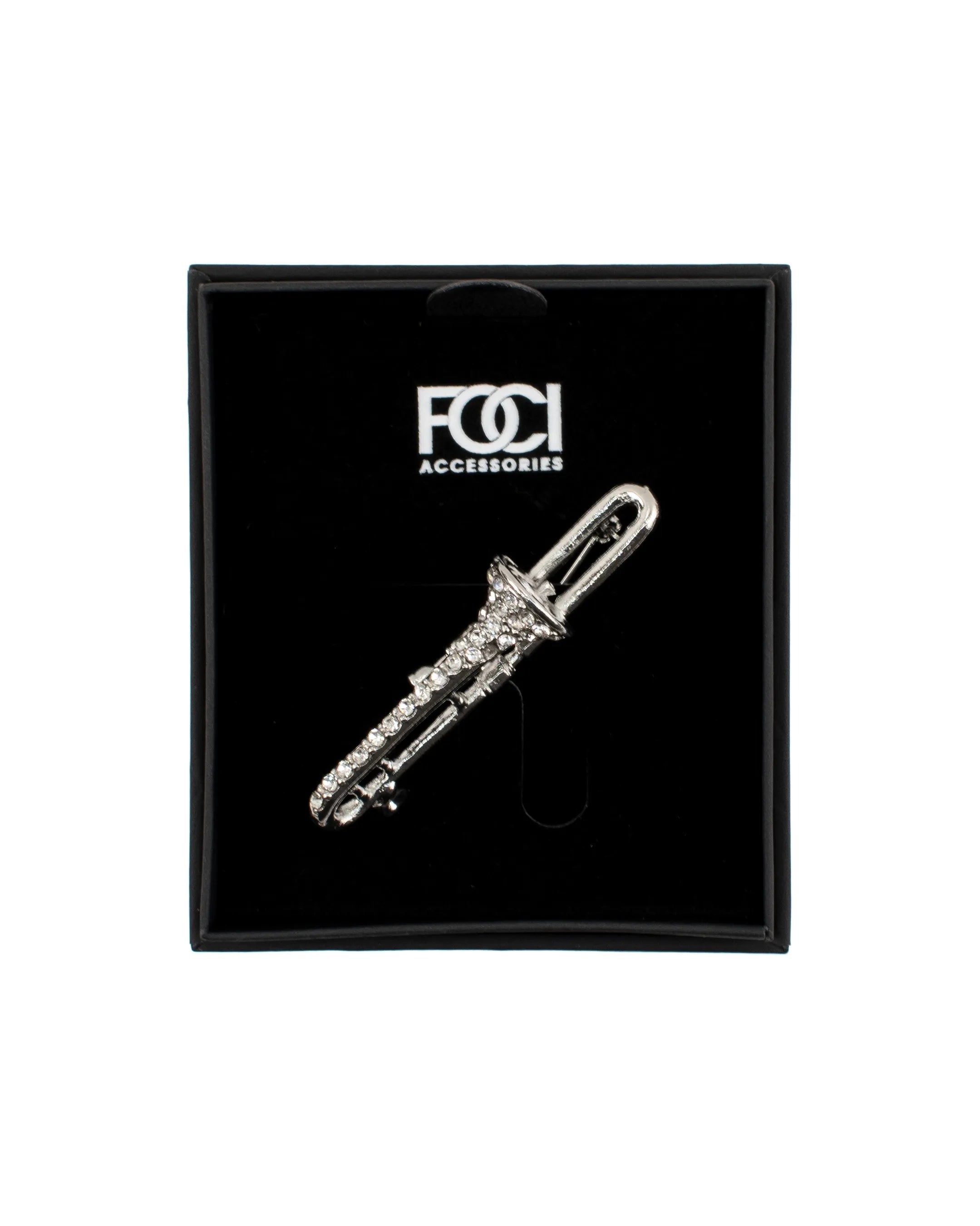 Crystal Trombone Lapel Pin