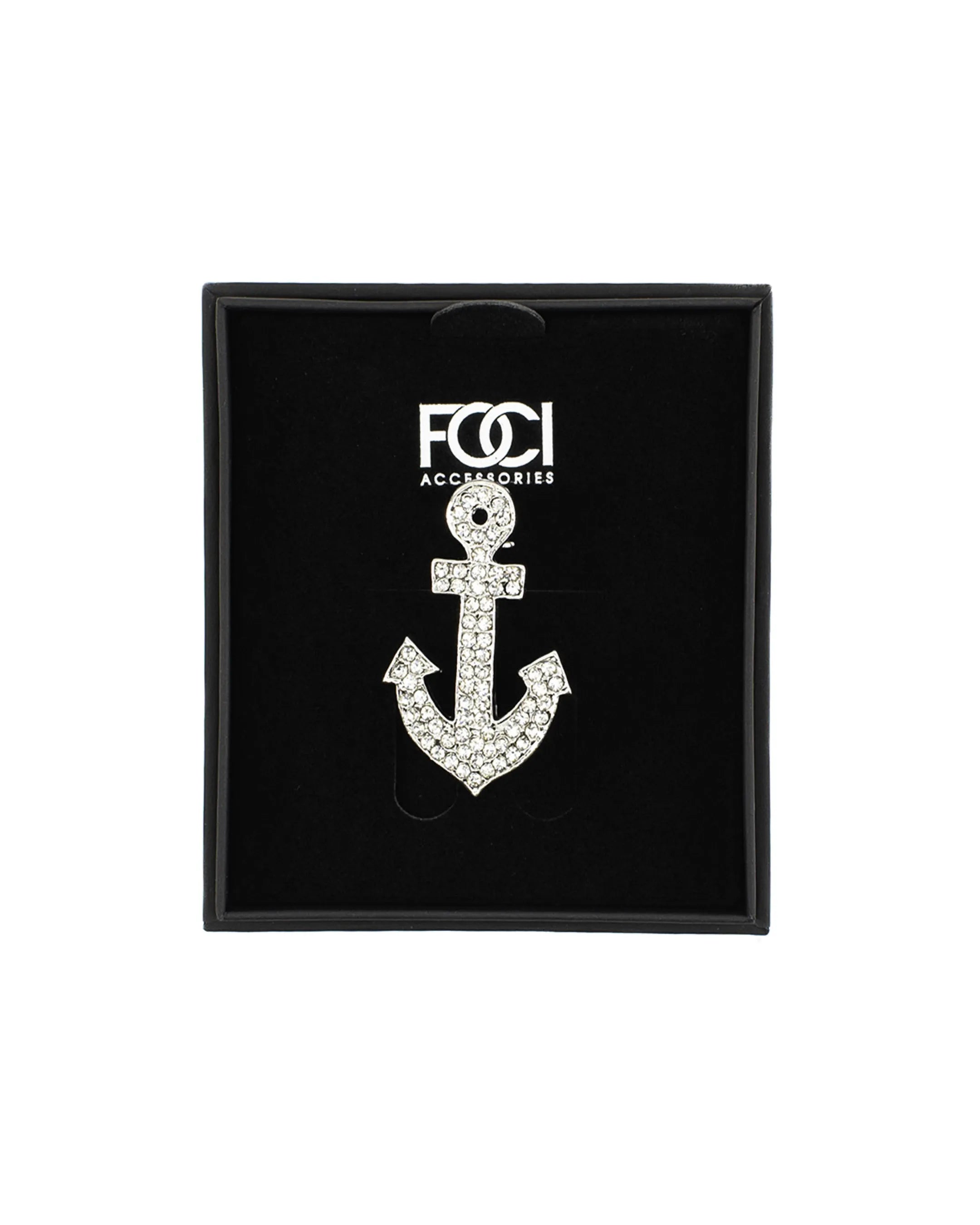 Large Crystal Anchor Lapel Pin