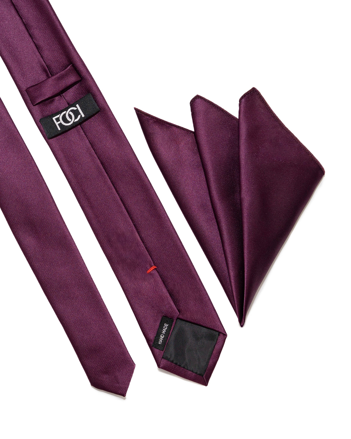 Wine Slim Necktie with Pocket Square | Necktie and Pocket Square Set View | Dolce Vest