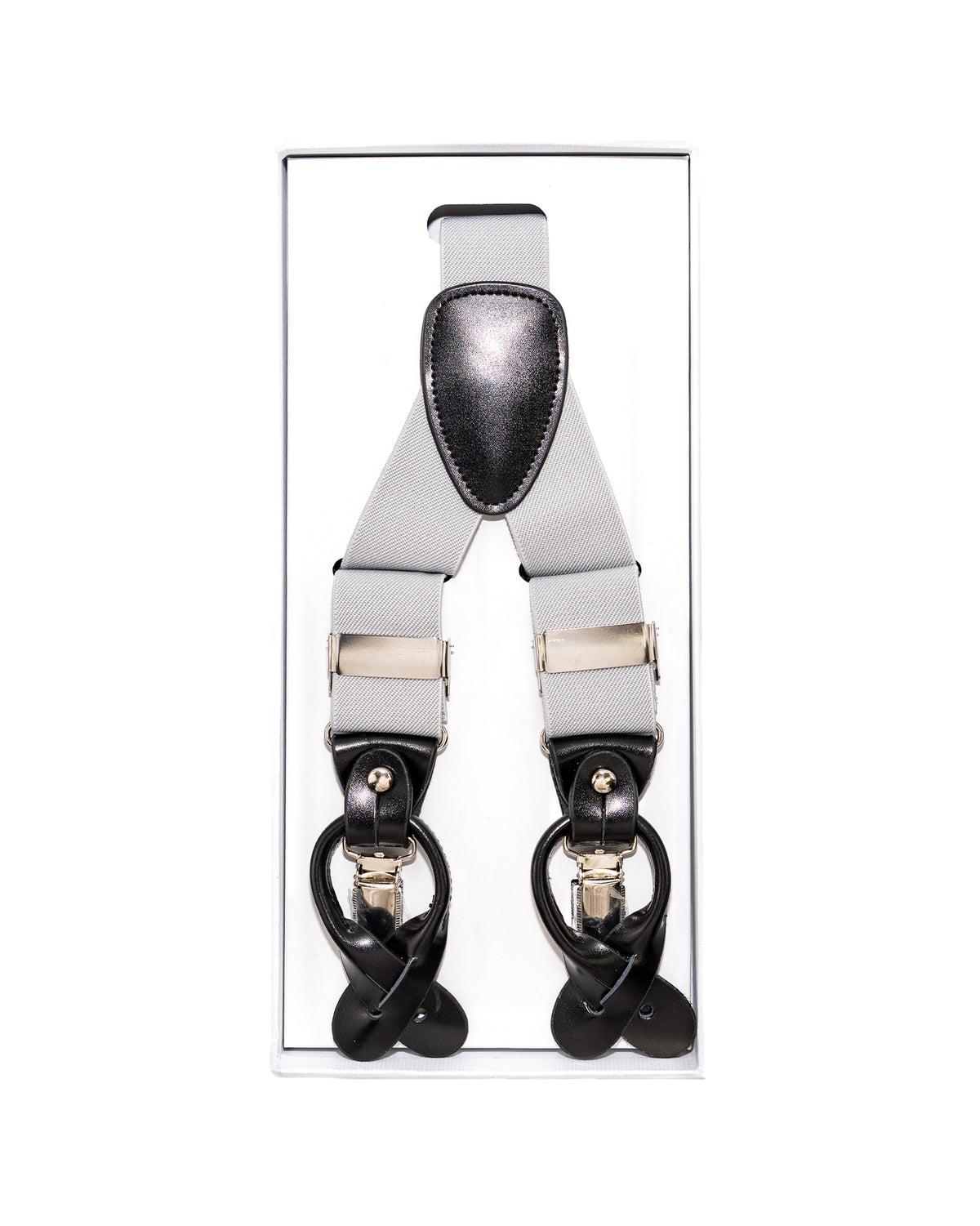Silver FOCI Suspenders | Above in Package | Dolce Vesta